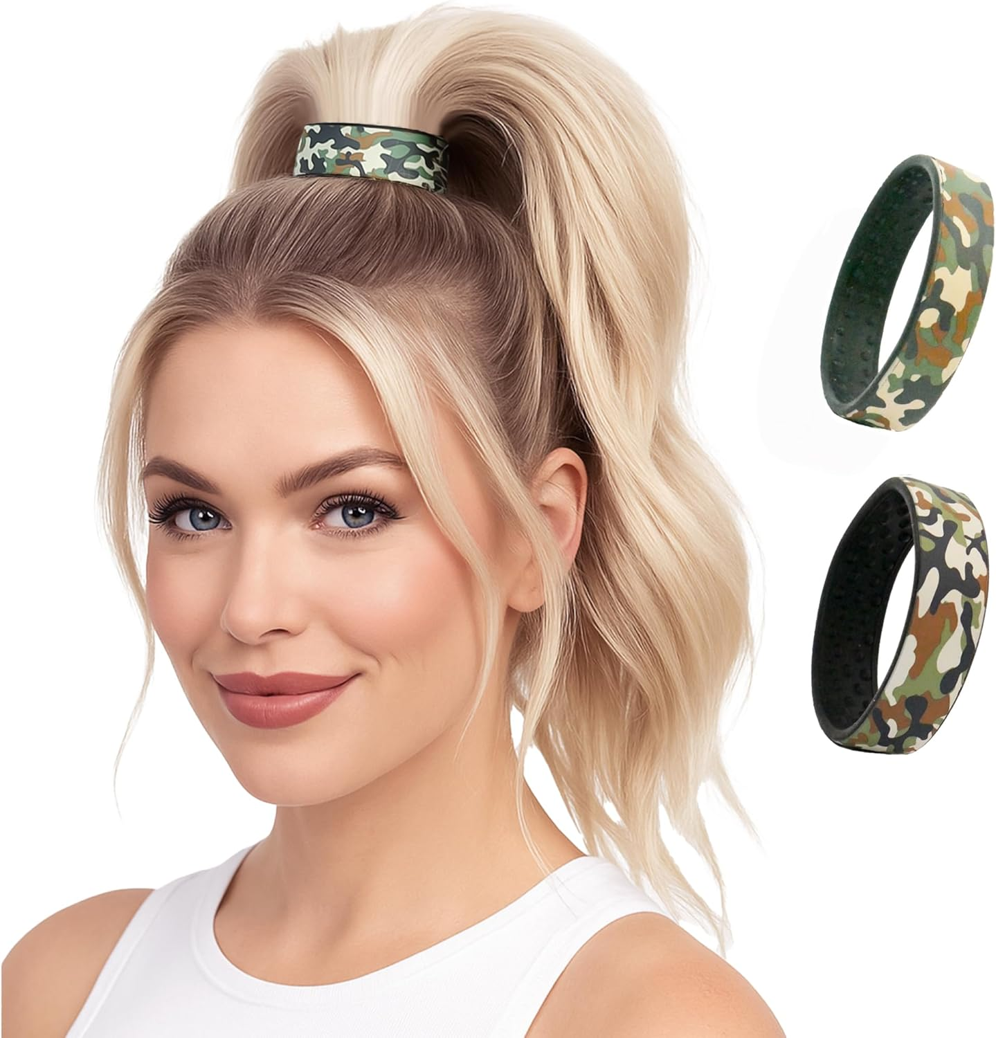 2-Pc Designer PONY-O - 1 Narrow & 1 Wide Bendable Printed Hair Tie | No Damage Ponytail Holder (Gold Metalic, Medium)