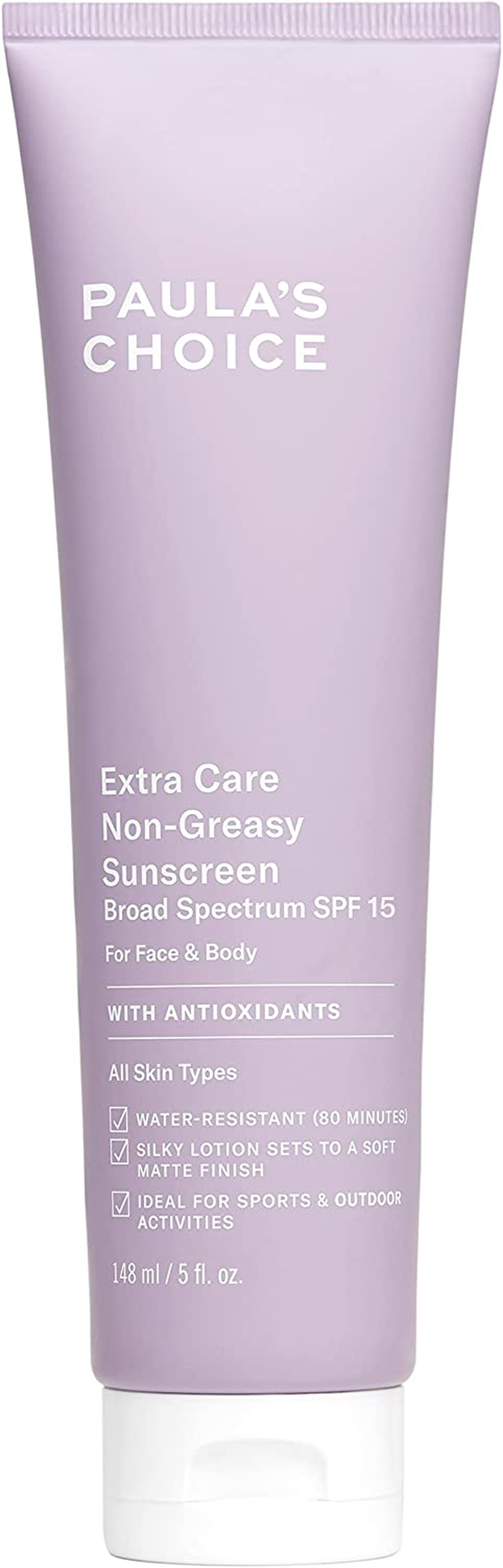 Paula'S Choice Extra Care Non Greasy, Oil Free Face & Body SPF 15, UVA & UVB Protection, Water & Sweat Resistant, 148 Ml