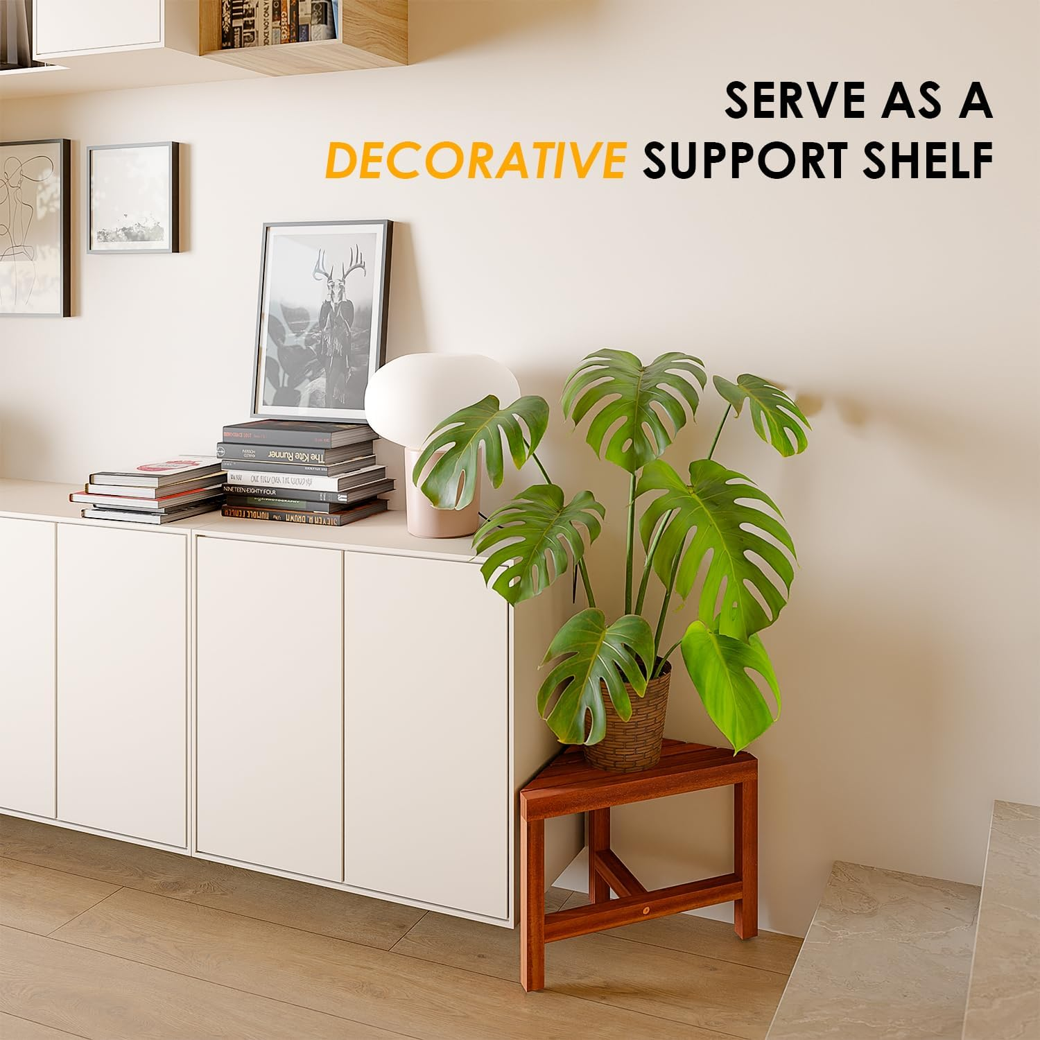 HOLANA 12" Acacia Small Shower Stool - Foot Rest for Shower to Shave Legs - Shower Ledge for Shaving - Crossbar Corner Shower Benches for inside Shower - Bath Step Stools Bench for Bathroom