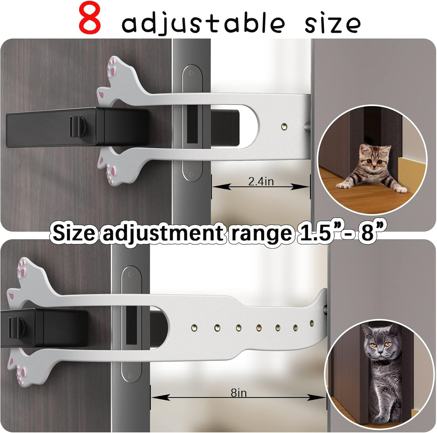 FACAICAI Cat Door Latch Holder, 8 Adjustable Sizes Stronger Flex Cat Door Stopper, Keep Door Open 1.5" to 8", Keeps Dogs Out of Litter & Food, No Tool Required & No Wall Damage (White) image number 6