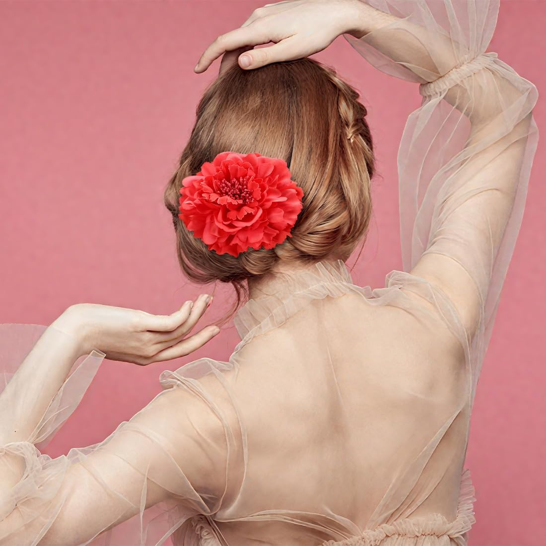 JYNVO 2 Pieces Flower Brooches Flower Hair Pins Hairpins Headpiece Hairpin Accessories for Flamenco Dancer Bride Women Girls Seville Party Wedding image number 5