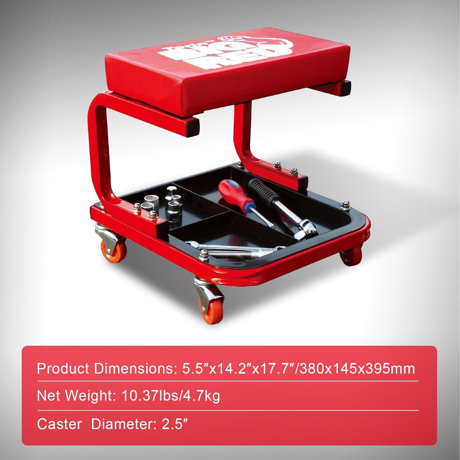Torin TR6300 Rolling Creeper Garage/Shop Seat: Padded Mechanic Stool with Tool Tray, Red image number 2