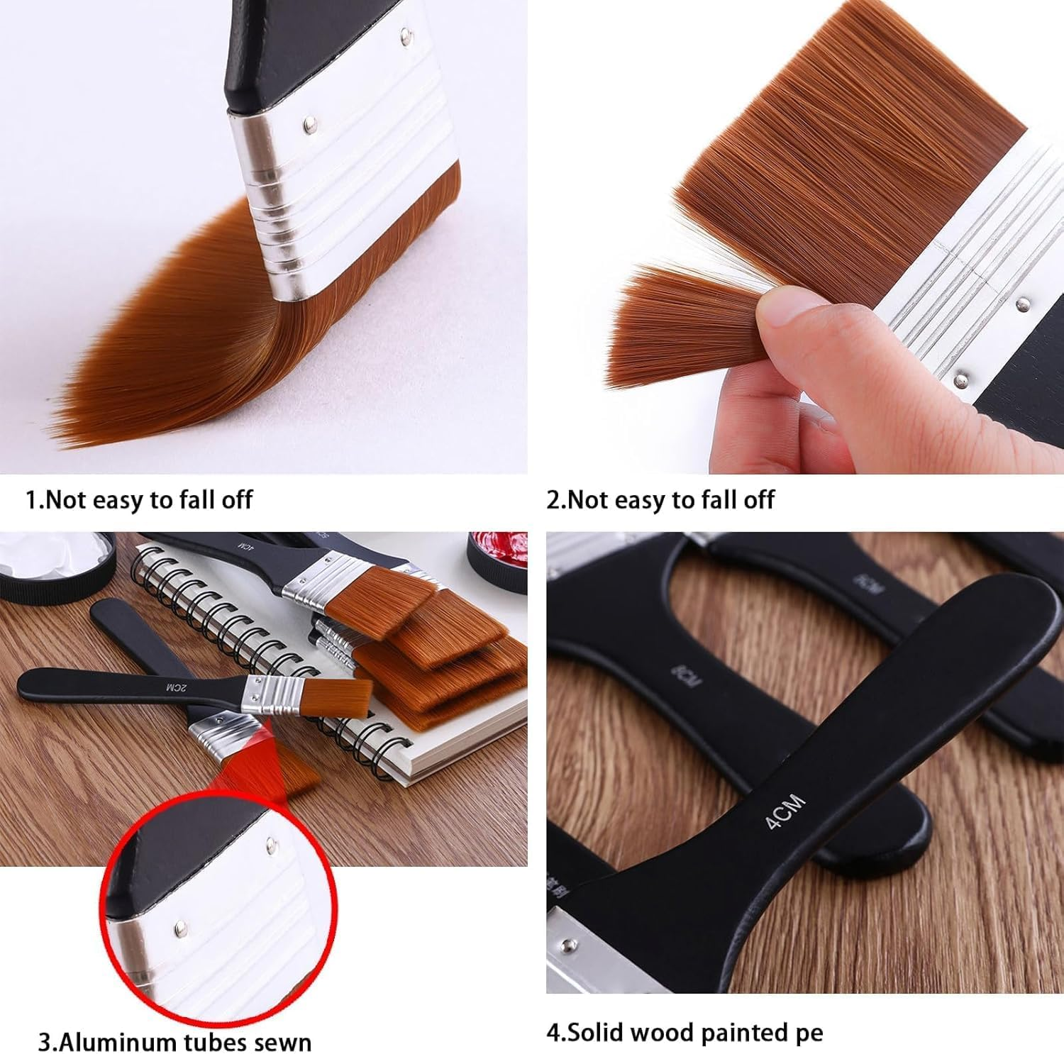 Large Flat Paint Brush Set, 3 Pieces Wide Flat Acrylic Paint Brushes Set, Nylon Bristles Brush for Acrylic, Oil and Watercolor Painting Brushes image number 2