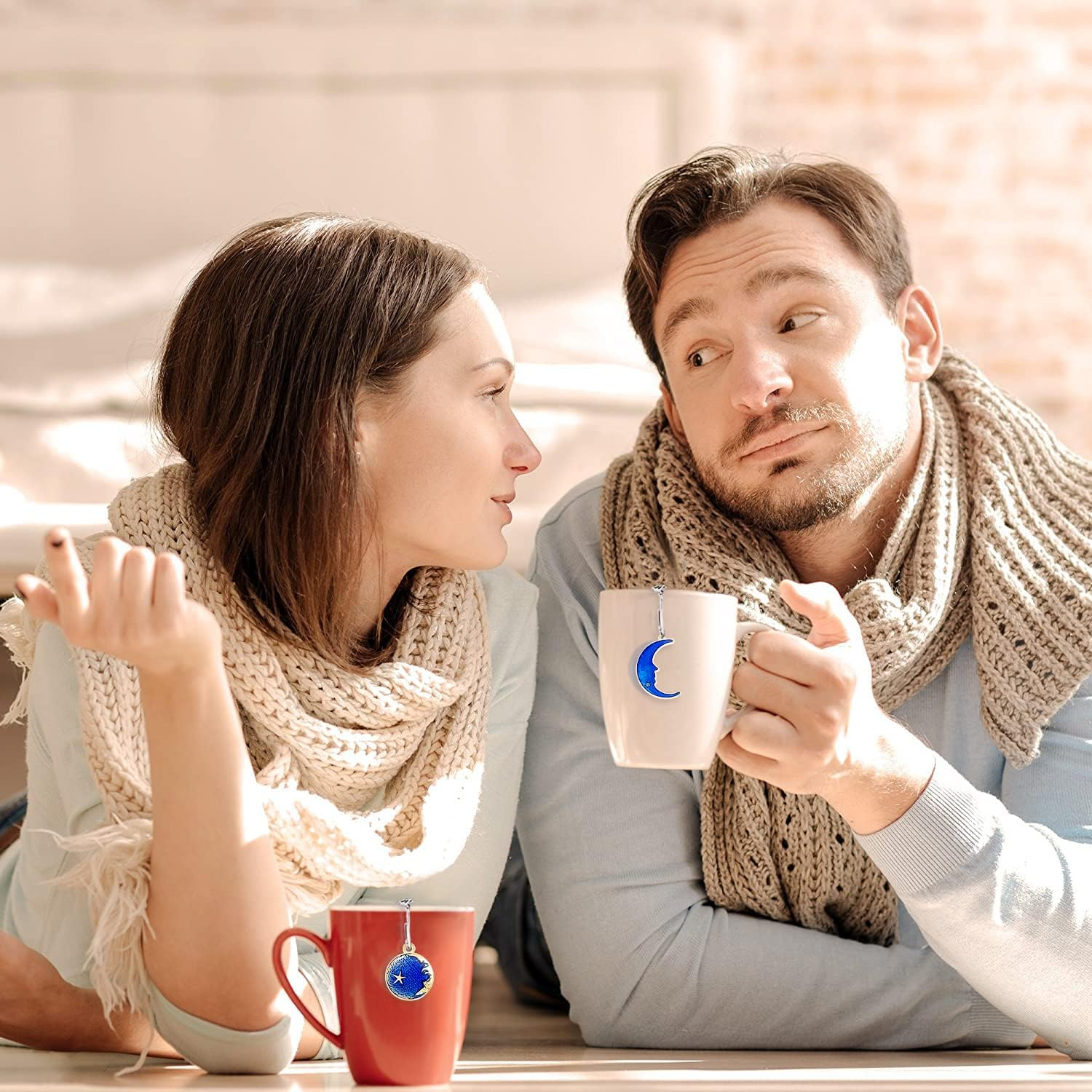 2Pcs Tea Infuser, Tea Strainers for Loose Tea, Gold Plated Enamel Moon Star Celestial Charm Pendant Tea Ball Set Loose Tea Steeper Gifts for Women image number 2