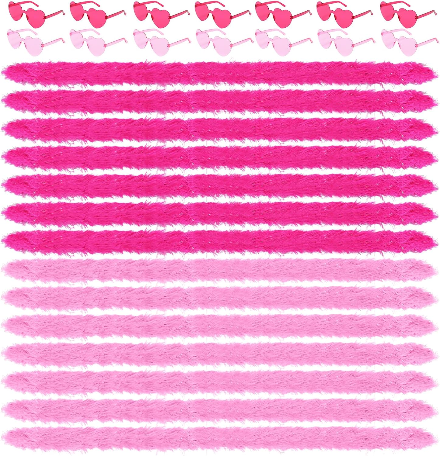 5 Ft 14Pcs Feather Boas and 14Pcs Heart Sunglasses Set Artificial Fluffy Boas Party Bulk for Women Bachelorette Party