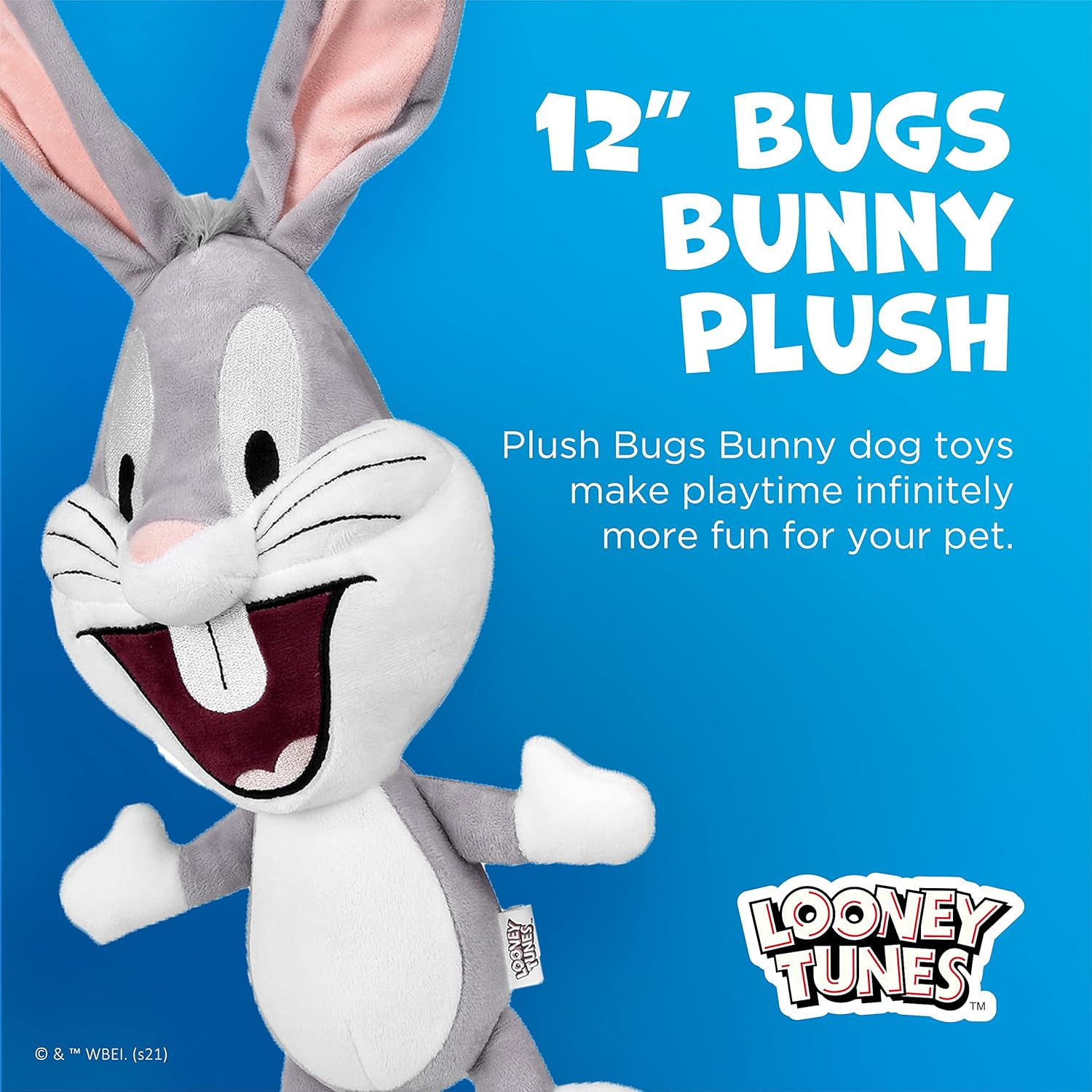 LOONEY TUNES for Pets Bugs Bunny Big Head Plush Dog Toy | Stuffed Animal for Dogs, Plush Figure Dog Chew Toy, Officially Licensed from Warner Bros - 12 Inch Jumbo Size Dog Toy image number 2