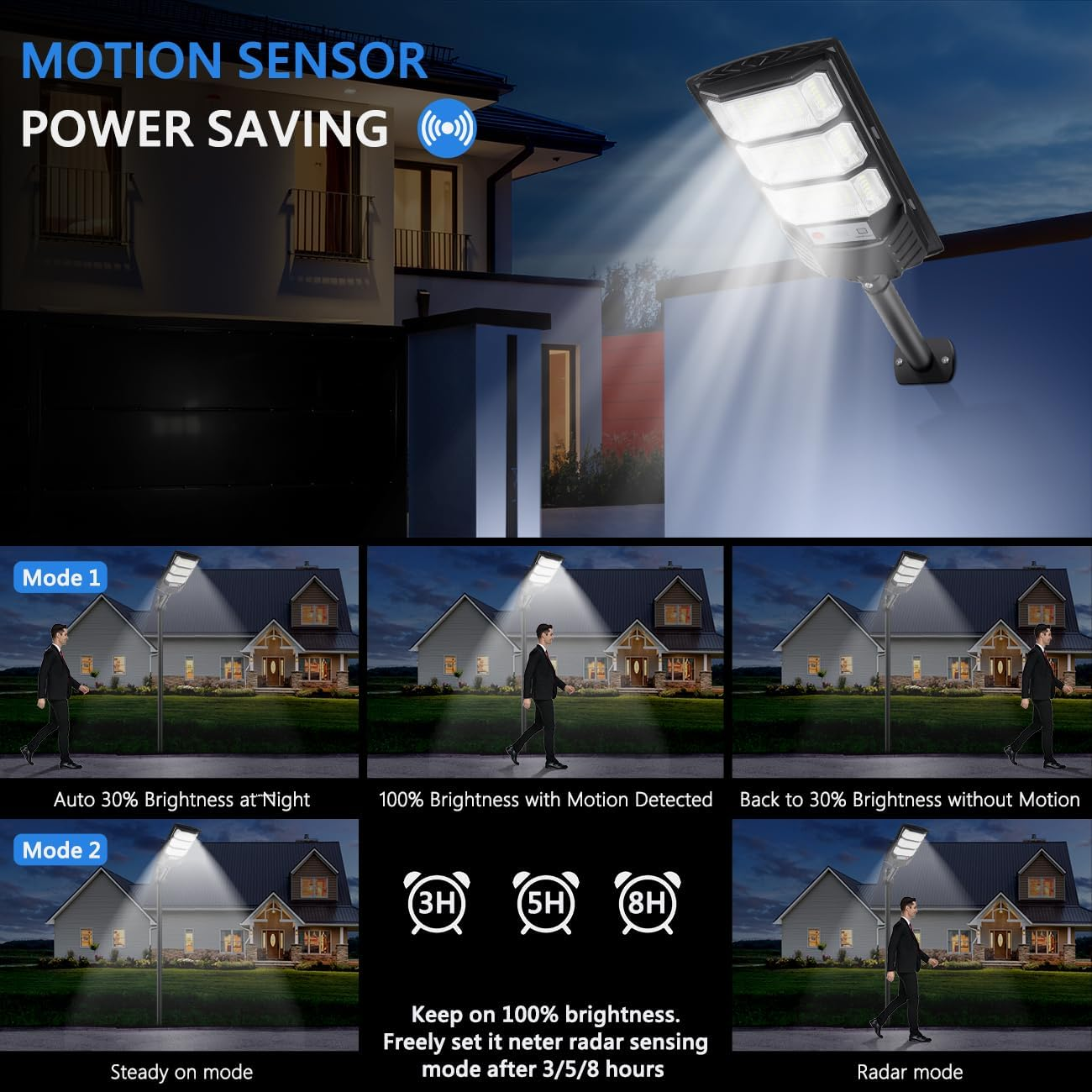 Solar Lights Outdoor Waterproof, 8500K Solar Street Lights Outdoor, LED Dusk to Dawn Solar Flood Light with Motion Sensor and Remote Control, Solar Security Lights for Parking Driveway Lot 2-Pack image number 1