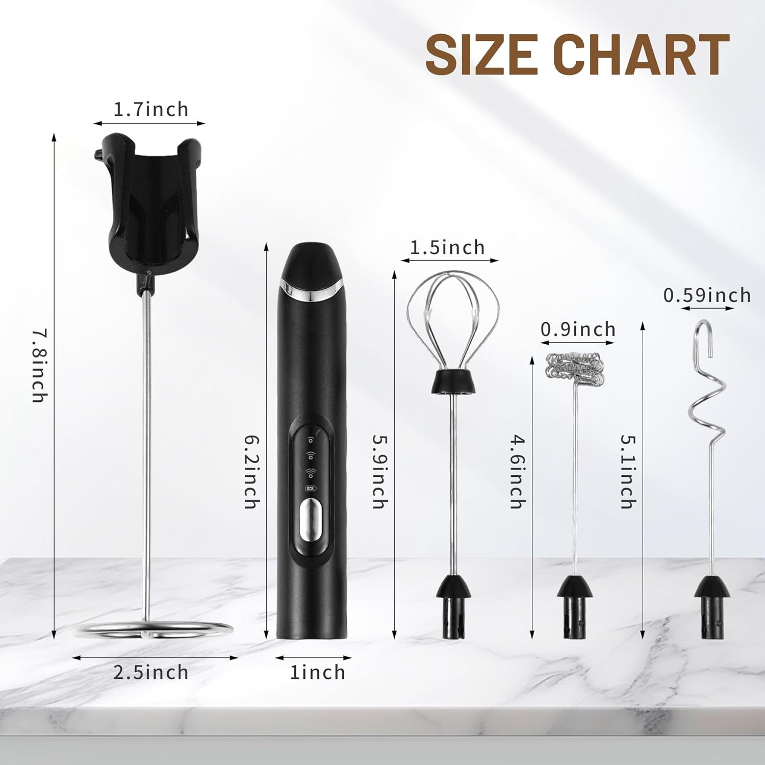 Milk Frother, Handheld Electric Foam Maker,Rechargeable Power Frother Wand Foam Maker,Drink Mixer for Coffee, Latte, Cappuccino, Matcha, Hot Chocolate, Egg,With Stand, Black image number 3