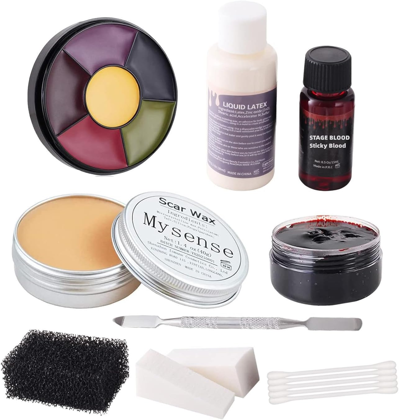 Mysense Liquid Latex Scar Wax SFX Makeup Kit for Fake Scars Wounds Burns with 6 Color Bruise Wheel Face Body Paint Stage Blood Coagulated Blood Gel and Spatula Sponges Q-Tips image number 5