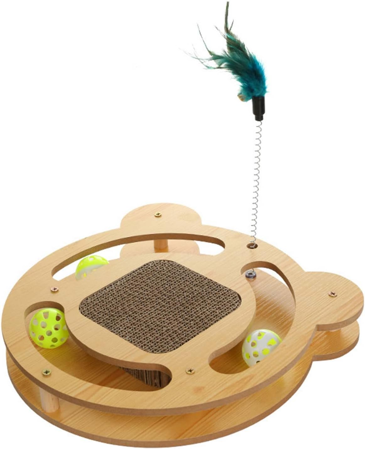 EVTSCAN Cat Turntable Toy, with Teaser Stick and Balls, Interactive Fun 3 in 1 Grinding Claws Relieve Boredom Cat Scratcher Toy, for Pet Supplies image number 2