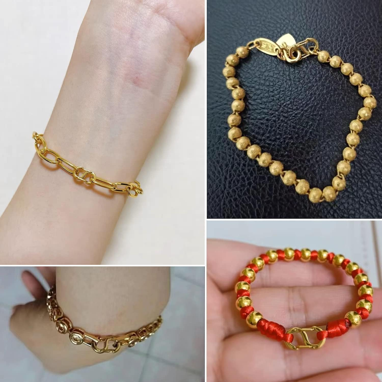 TANJUN Stainless Steel Double Opening Shortener Clasp Necklace & Bracelet Extender, 3 Pieces (2X0.45In, 1X0.67In), Gold image number 4