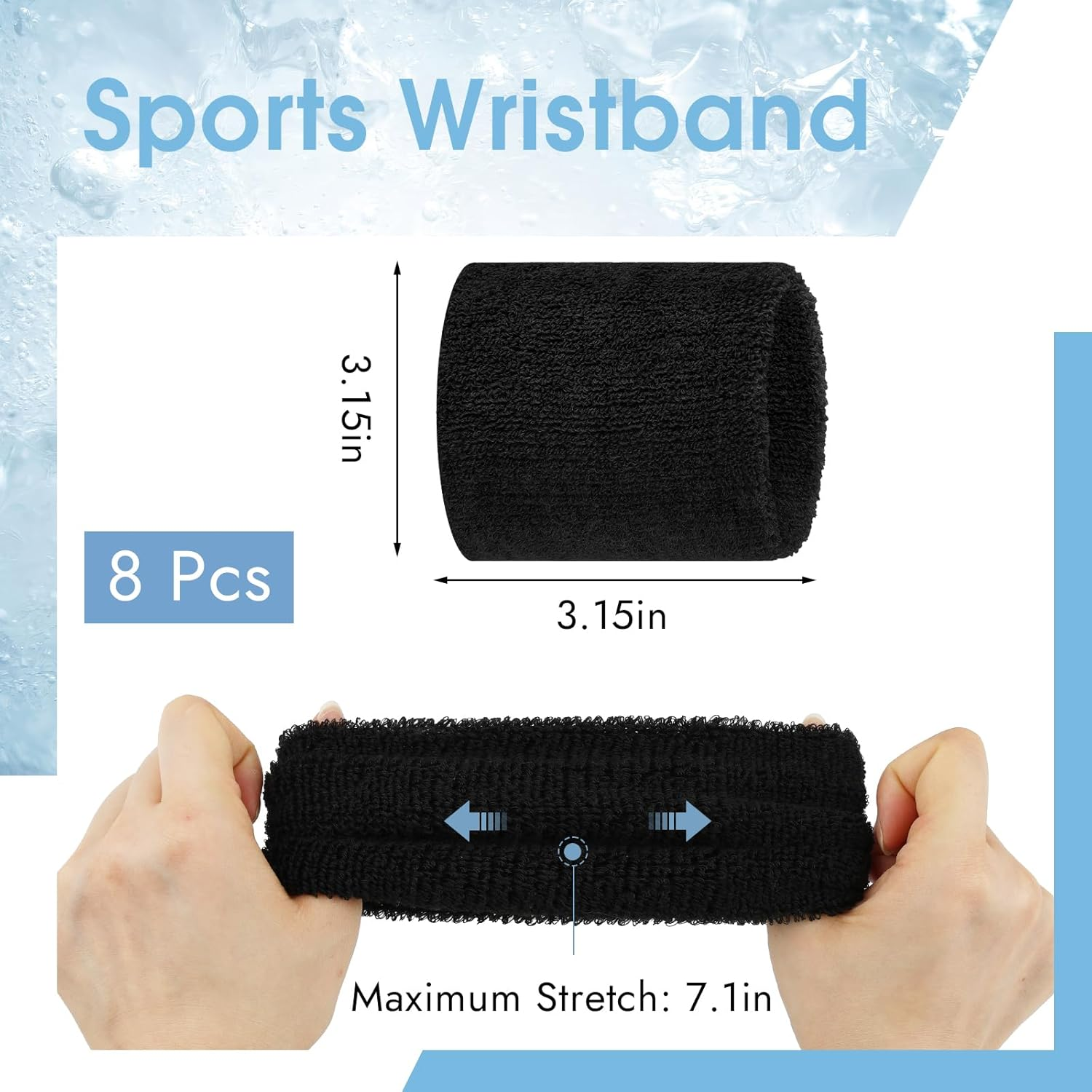 8 Pcs Sports Wrist Sweat Bands for Men & Women， Absorbent Wrist Sweatbands Tennis Wristbands, Elastic Wrist Bands for Sweat for Basketball Tennis Football Gym Running Working Out image number 1