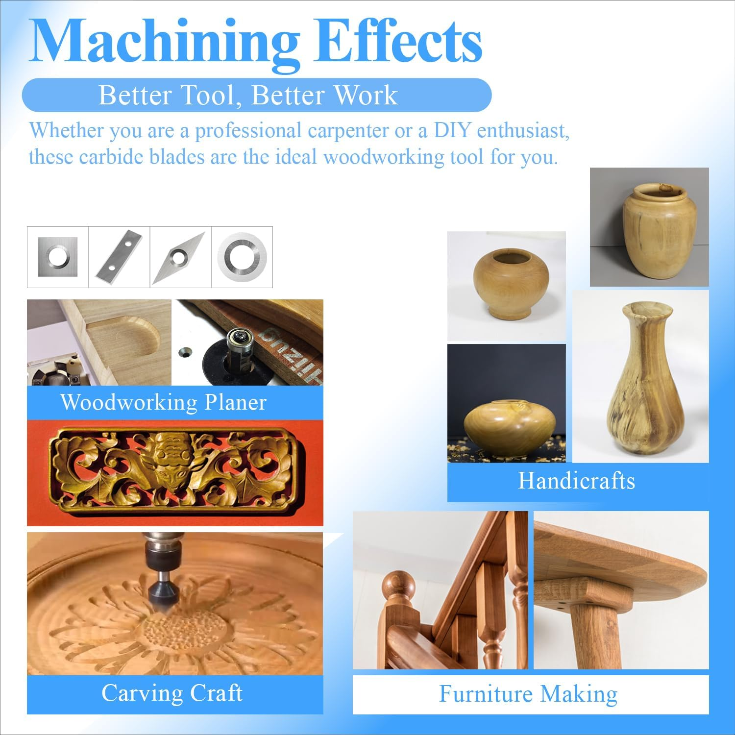 Asieg Tool 60X 12 X 1.5Mm 2-3/8 Inch Carbide Inserts Cutter Blades Paint Scraper 2 Edges for Woodworking Surfacing Groove Helical Planer Cutter Heads and Hand Hold Scraper 10Pcs image number 3