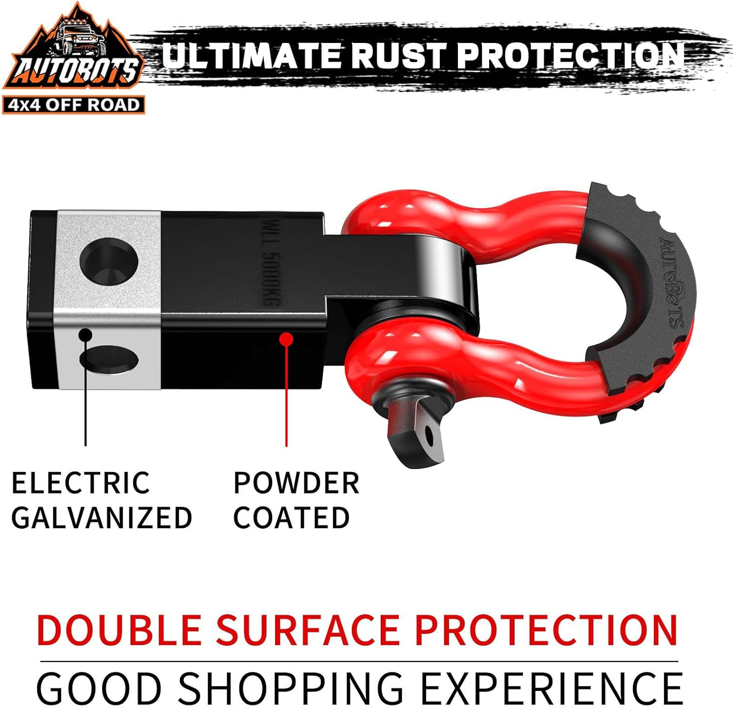 AUTOBOTS Tow Hitch Receiver 2", 45,000 Lbs Break Strength Heavy Duty Receiver with 5/8" Screw Pin, 3/4 Shackle, Towing Accessories for Vehicle Recovery Off-Road Red&Black image number 5