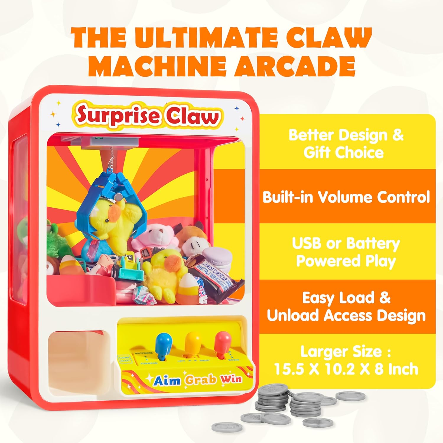 JOYIN Claw Machine Arcade Toy with LED Light & Adjustable Sound, Rechargable Dispenser Toys Mini Vending Machine for Kids - Perfect Christmas & Birthday Big Gifts for Kids, Ages 3+ image number 2