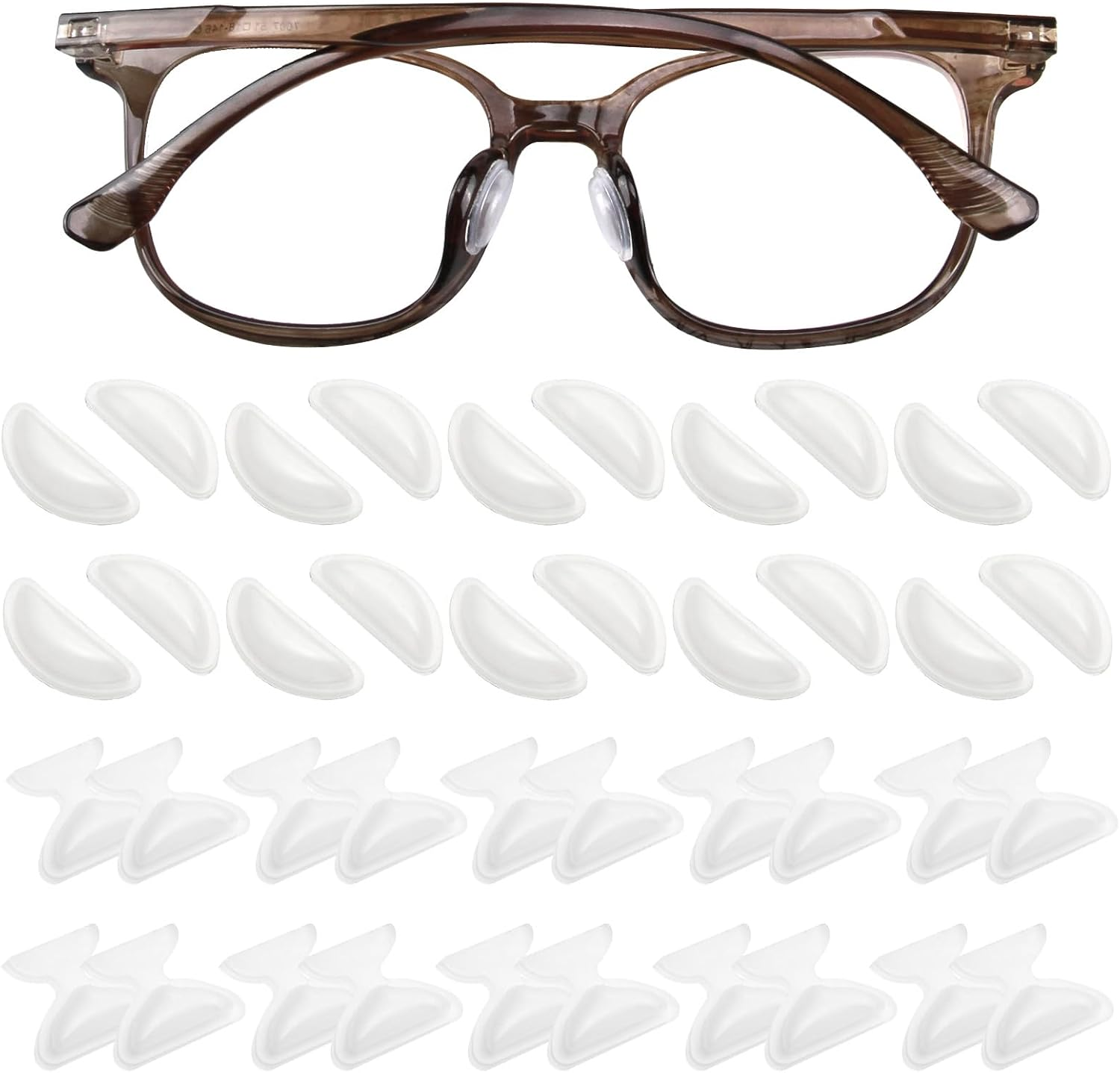 20 Pairs Eyeglass Nose Pads, Clear Silicone Anti-Slip Adhesive Nose Cushions for Glasses, Comfortable Fit for Sunglasses & Optical Frames (Includes 2 Styles) image number 1