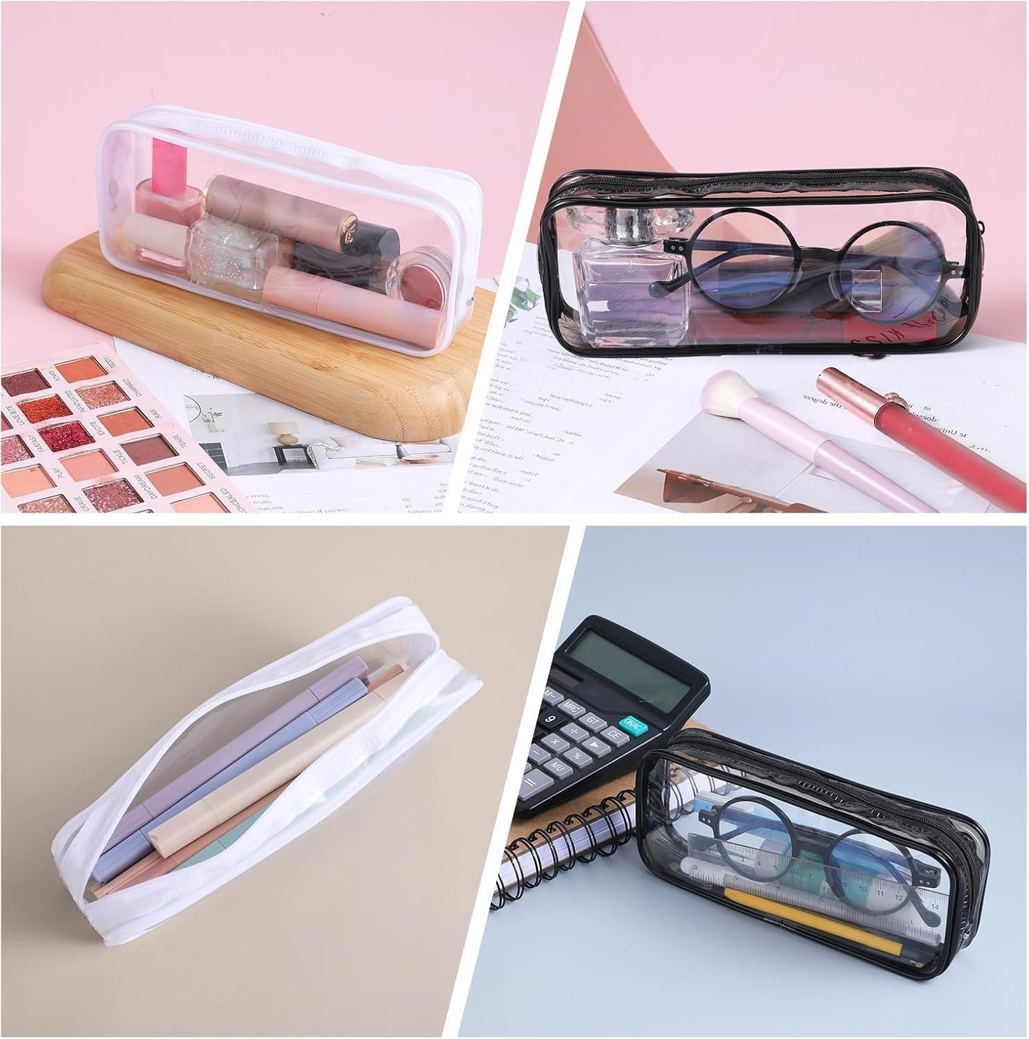 2 PCS Clear Makeup Bag, Clear Zipper Pouches, Clear Toiletry Bag, Clear PVC Zipper Pencil Bag Travel Makeup Organizer Cosmetic Bags for Women (Black White, 20.5 * 8.5 * 3.5) image number 2