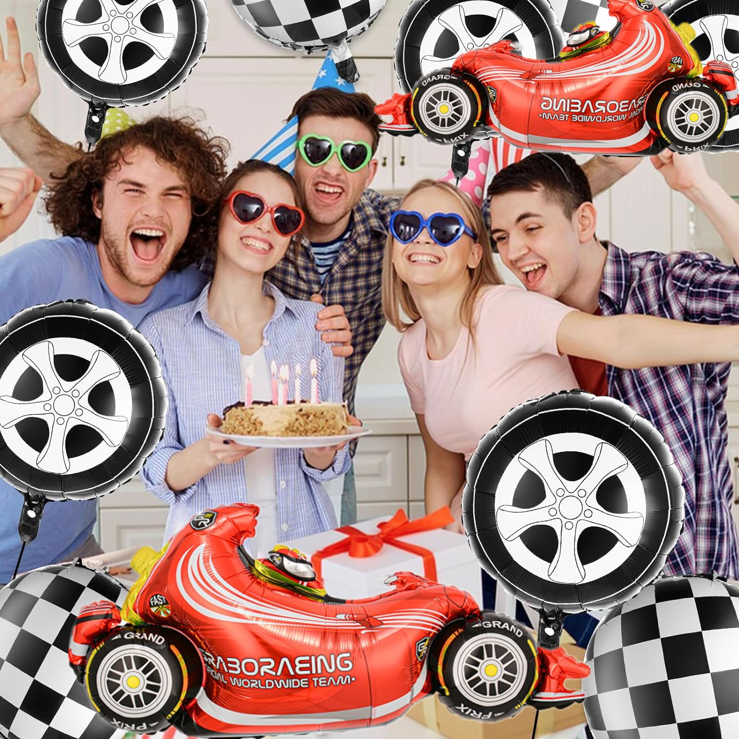 14PCS Race Car Balloons Tire Balloon Car Wheel Balloons Baby Shower Two Fast Speedy Race Car Themed Birthday Party Decor Supplies