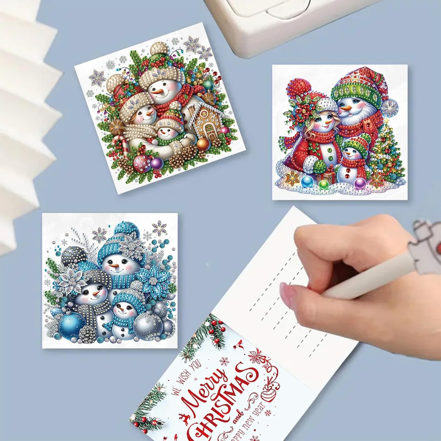 Awesocrafts 6Pcs Diamond Art Christmas Cards Craft Kits XXX, DIY Diamond Painting Cards Sets, 5D Diamond Art Cards with Envelopes, Postcards for Handmade Gift, Xmas Gift 30 * 15Cm (Snowman) - Bird image number 2