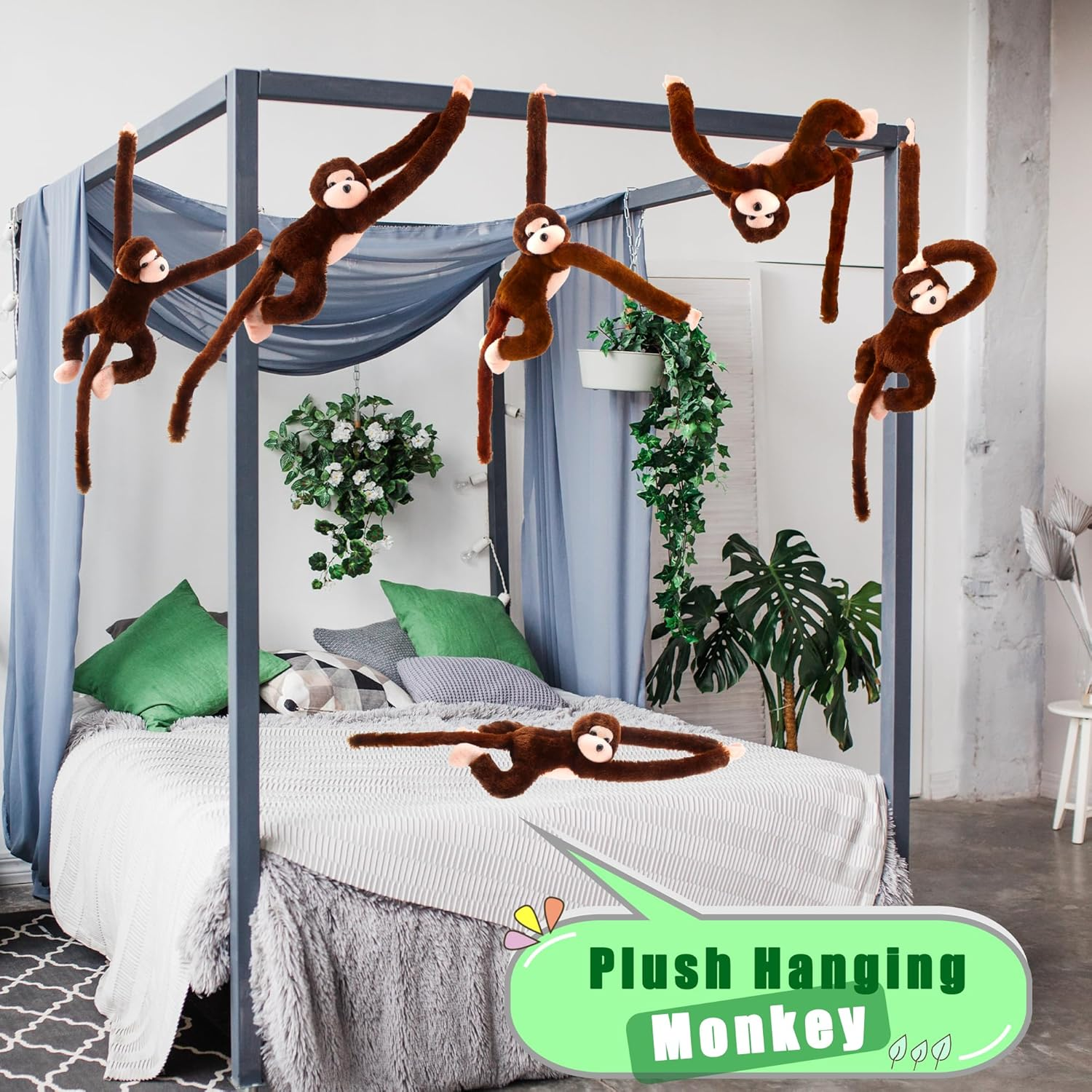 Kugliwa 8 Pcs Hanging Monkey Stuffed Animal Toys Plush Monkey Toy Cute Soft Lifelike Monkey Plush Toys for Jungle Forest Animal Theme Party Favors Birthday Gift, 24 Inch (Color Set 2) - Color Set 2 image number 2