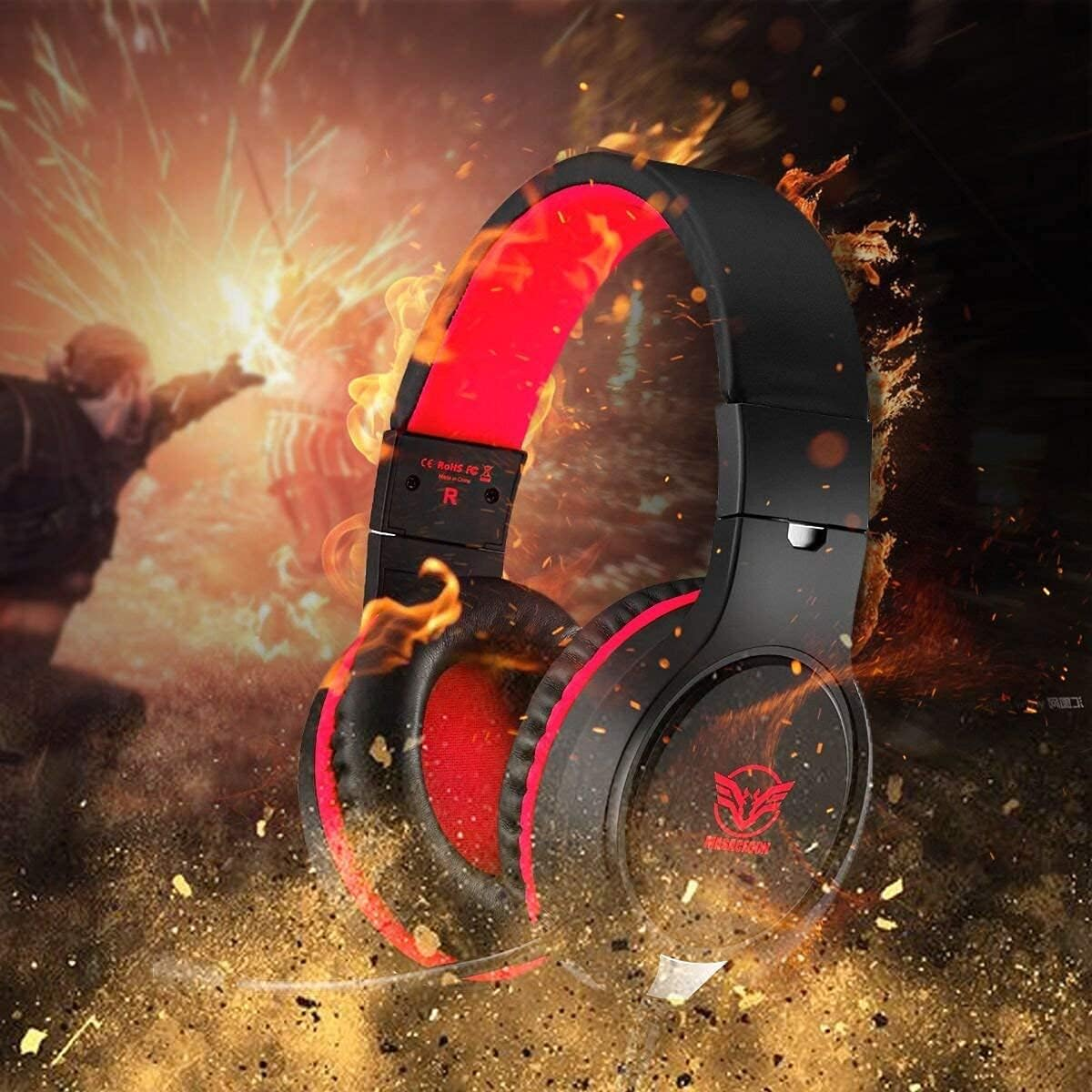 Gaming Headset for Nintendo Switch, Xbox One, PS4, PS5, Bass Surround and Noise Cancelling with Flexible Mic, 3.5Mm Wired Adjustable Over-Ear Headphones for Laptop PC Ipad Smartphones (Red-Black) image number 6