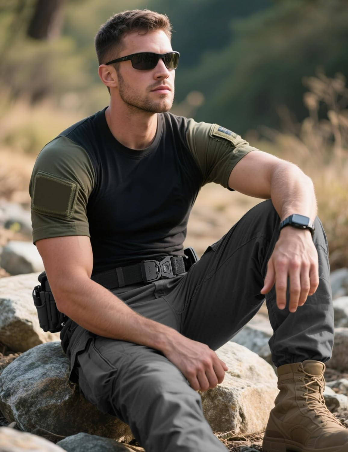 JUKMO Quick Release Tactical Belt, Military Work 1.5" Nylon Web Golf Belt with Heavy Duty Seatbelt Buckle image number 1