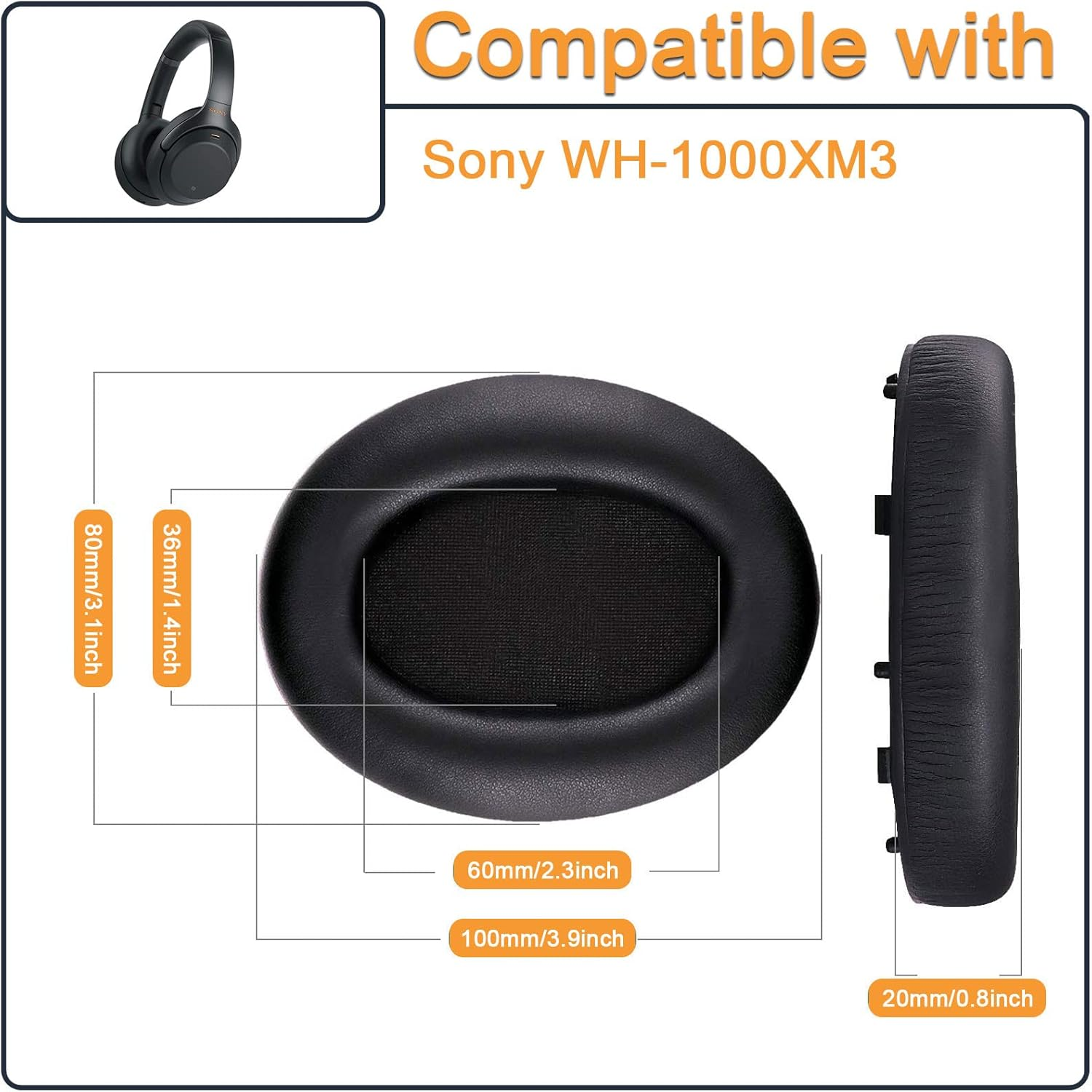 Earpads Cushions Replacement for Sony WH-1000XM3 Over-Ear Headphones, Compatibel WH1000XM3 Ear Pads with Softer Protein Leather, Noise Isolation Memory Foam - Silver image number 3