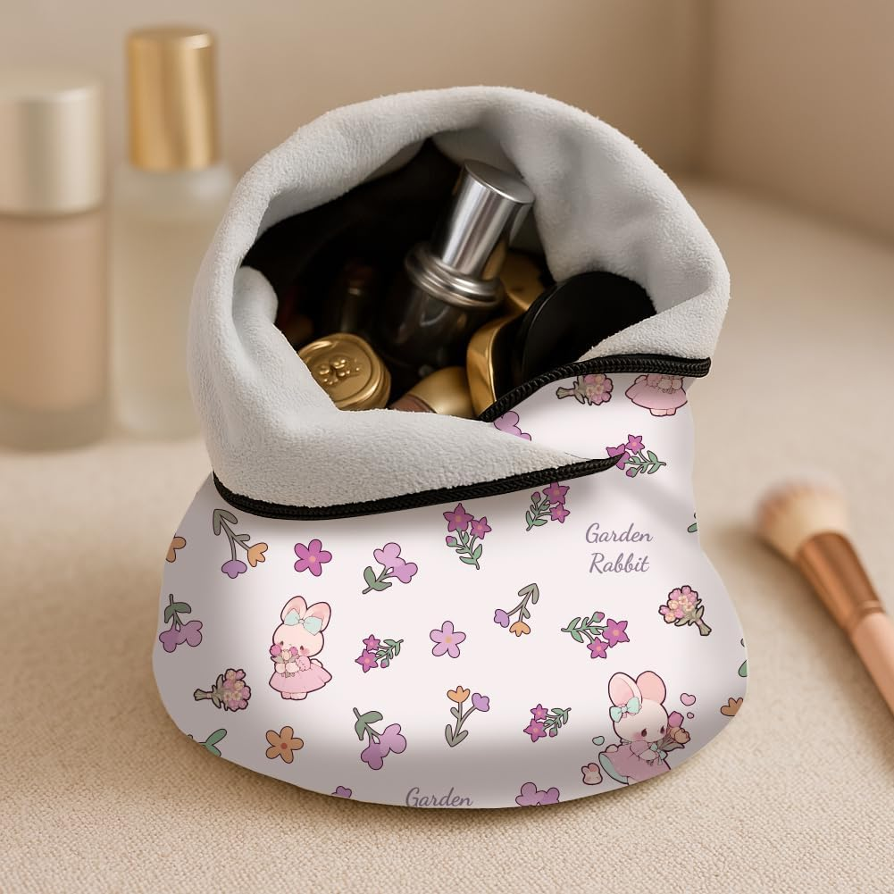 2 Sheets Self-Adhesive Magic Cloth Cute Rabbit Travel Makeup Bag Organizer & Scratch-Resistant Camera Lens Protective Wrap, Reusable Portable Cosmetic Pouch (50X50Cm/35X35Cm), Pink image number 4