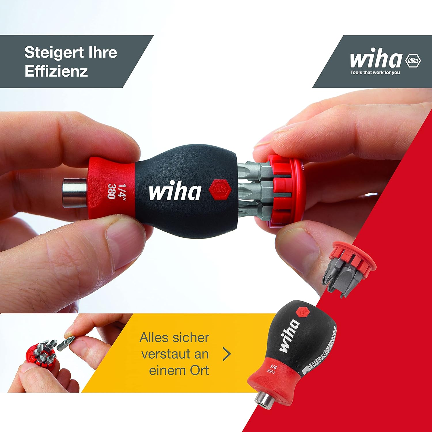 Wiha 33764 Stubby Holding Screwdriver with Bit Magazine, 1/4-Inch (7-Pieces)