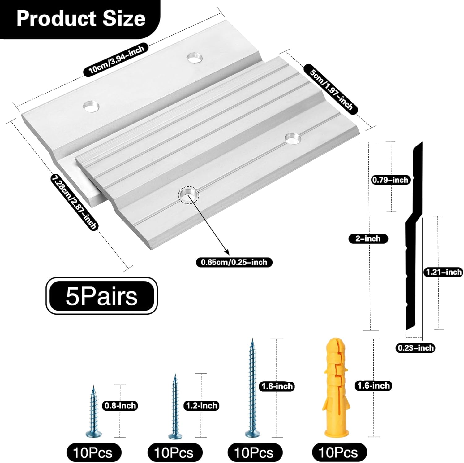 French Cleat Picture Hanger 4" Aluminum Z Clips Interlocking Wall Mounting Bracket Hardware Kit for Hanging Mirrors, Panels, Shelf ,Headboards, Artwork, Cabinet, Whiteboard, Art Frames (5 Pairs)