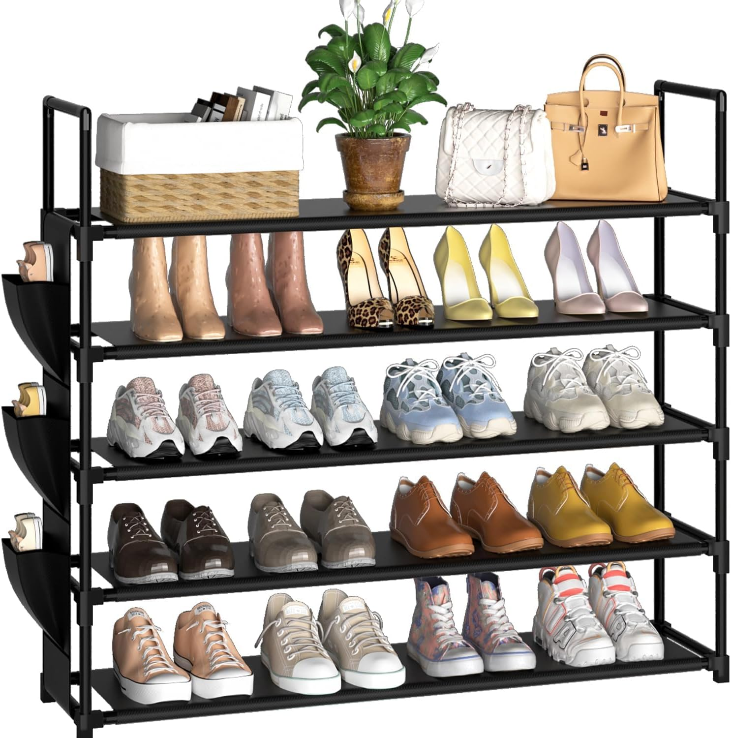 Shoe Rack 5 Tier Shoe Organizer Shoe Storage 20-25 Pairs Black Shoe Rack for Closet Entryway Space Saving Bedroom Garage Door