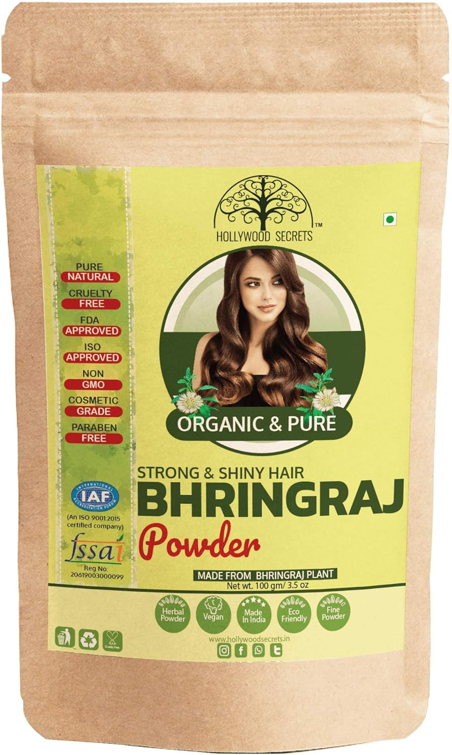 Hollywood Secrets 100% Pure Organic Bhringraj Powder for Hair Growth Elipta Alba image number 1