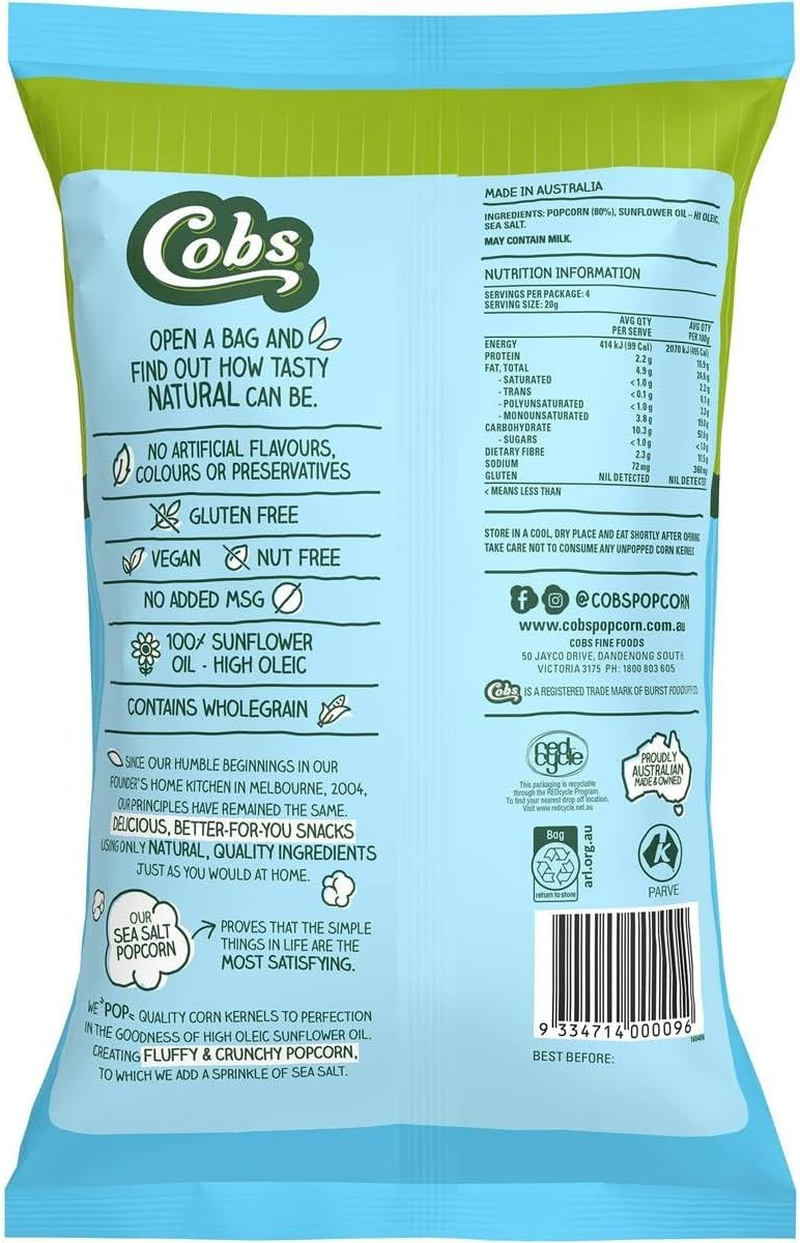 Cobs Natural Sea Salt Popcorn, 80G image number 2