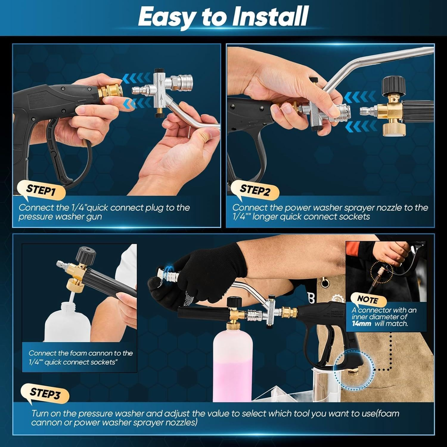 Foam Cannon Pressure Washer Kit - Double Nozzle Sprayer, Connector | Versatile Cleaning Accessory, High-Pressure Detailing Tool with Multi-Purpose Use during Home Exterior Washing, Auto Care, Garden