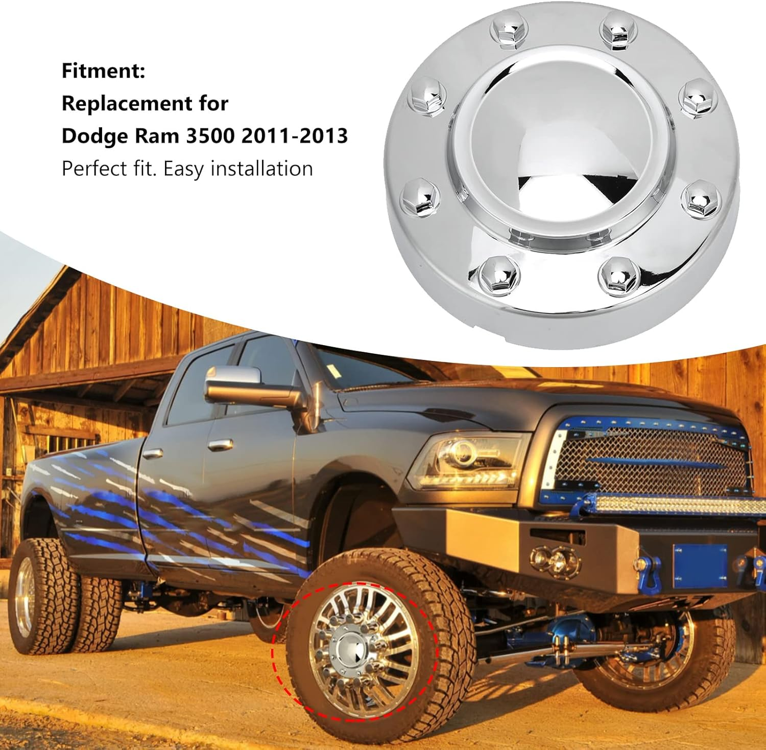 Dually Front Center Hub Cap Wheel Cover | Chrome Replacement for RAM 3500 2011 2012 2013 | High-Gloss ABS Chrome Plated | OE 68081010AB image number 1