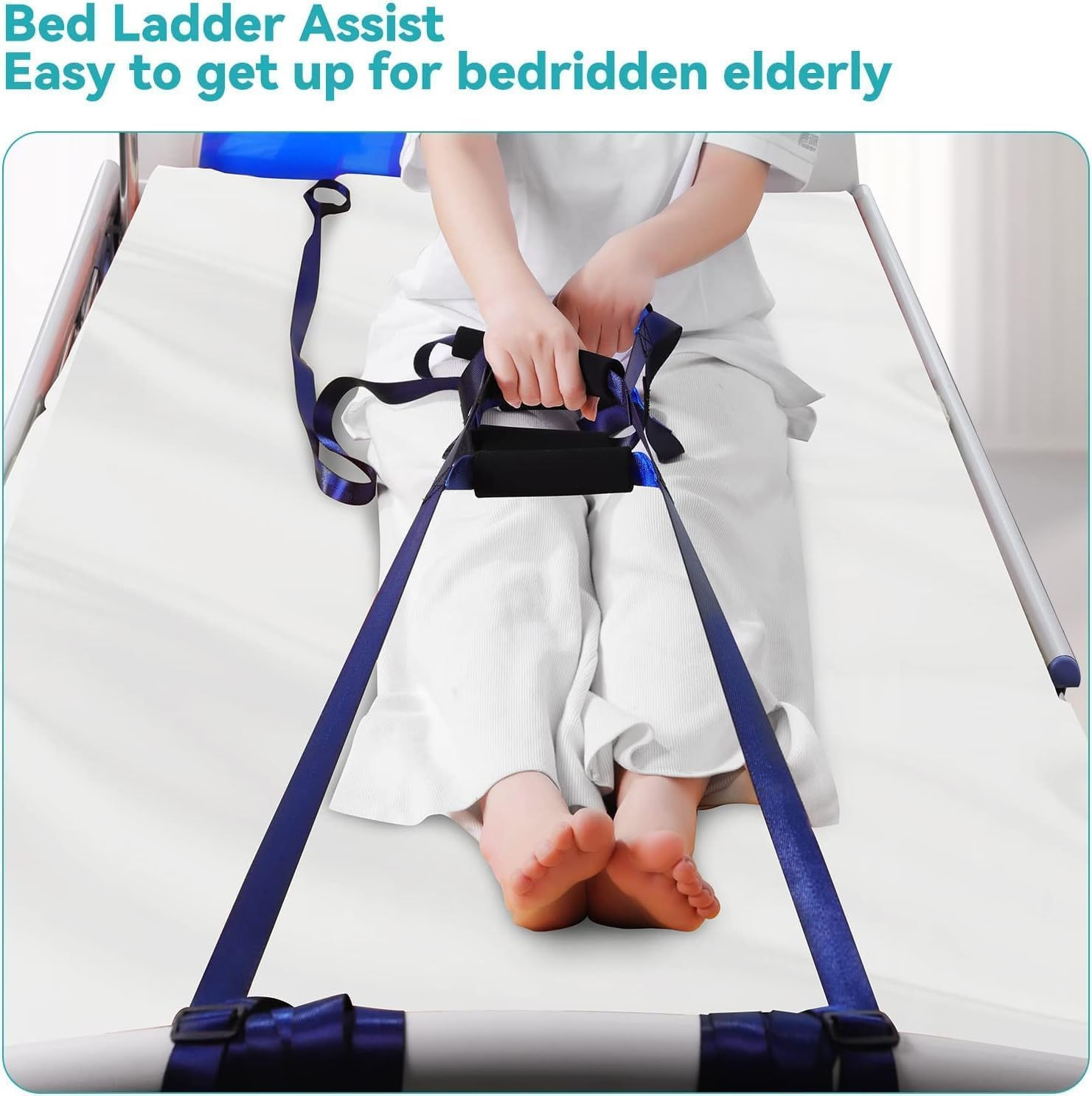 Bed Ladder Assist,6 Handle Bed Ladder Straps,Adjustable Sit up Helper,Bedridden Patients Lifting Assistance,For Elderly, Senior, Injury Recovery Patient, Pregnant, Handicap image number 4