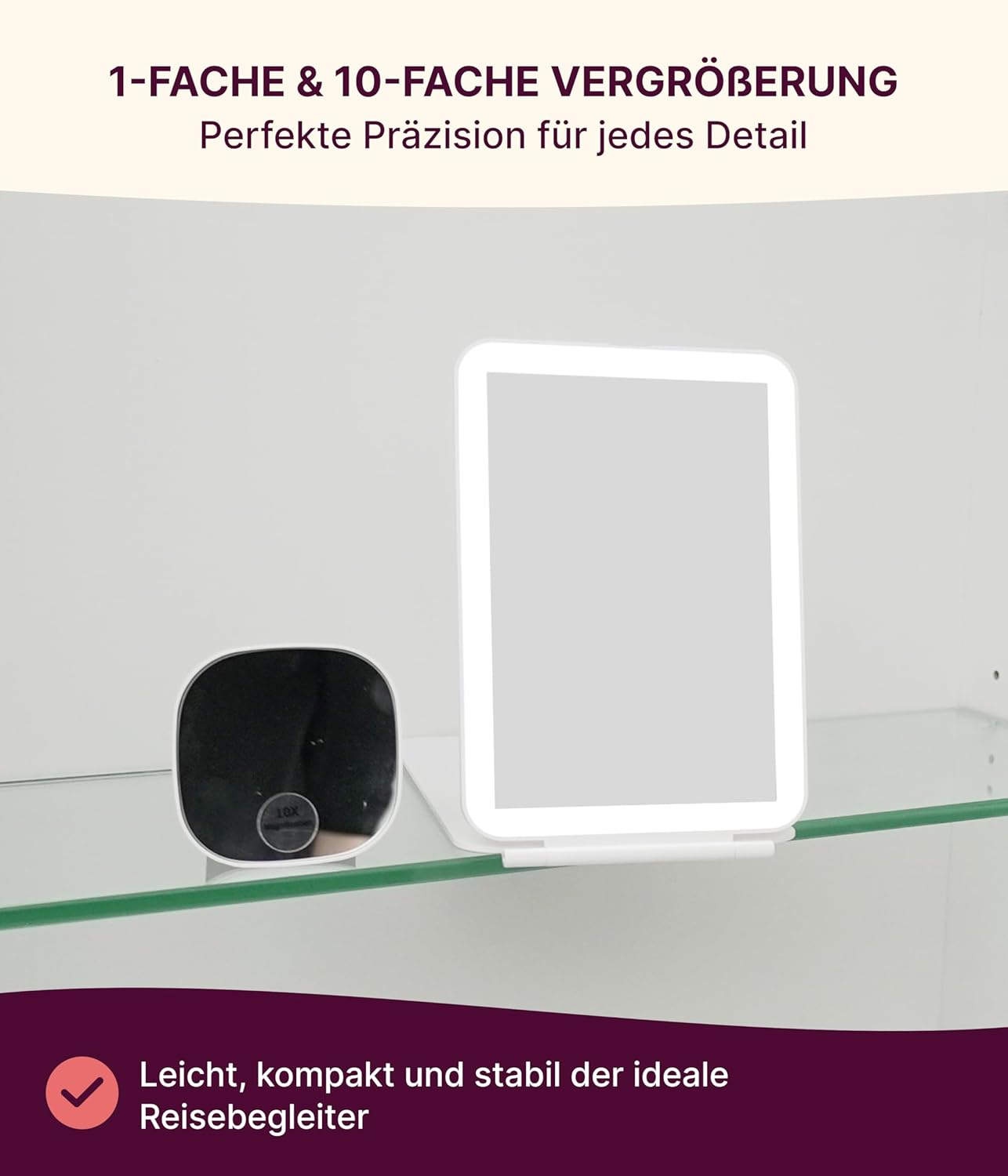 Fantasia Beauty Makeup Mirror with Lighting - Travel Folding Mirror with 10X Magnification & LED Light - Long Lasting Battery & 3 Light Modes - Ideal for Travel - Cosmetic Mirror for Precise Makeup image number 3