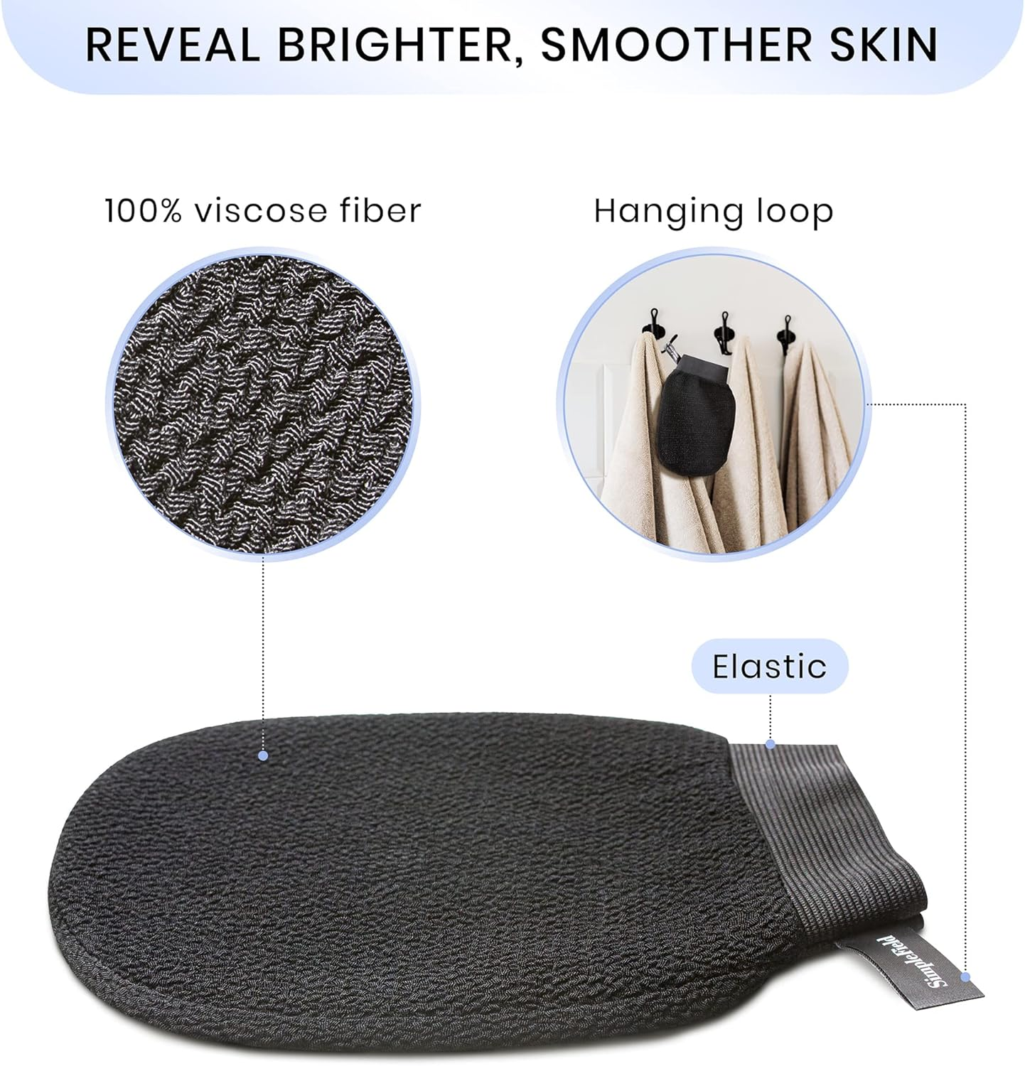 Simplefield Korean Exfoliating Mitt for Remove Dead Skin. 2 Pack 100% Viscose Kessa Deep Exfoliating Gloves for Body Scrub, Keratosis Pilaris and Self Tanning Removal. Easily Smooth Skin Surface. image number 2