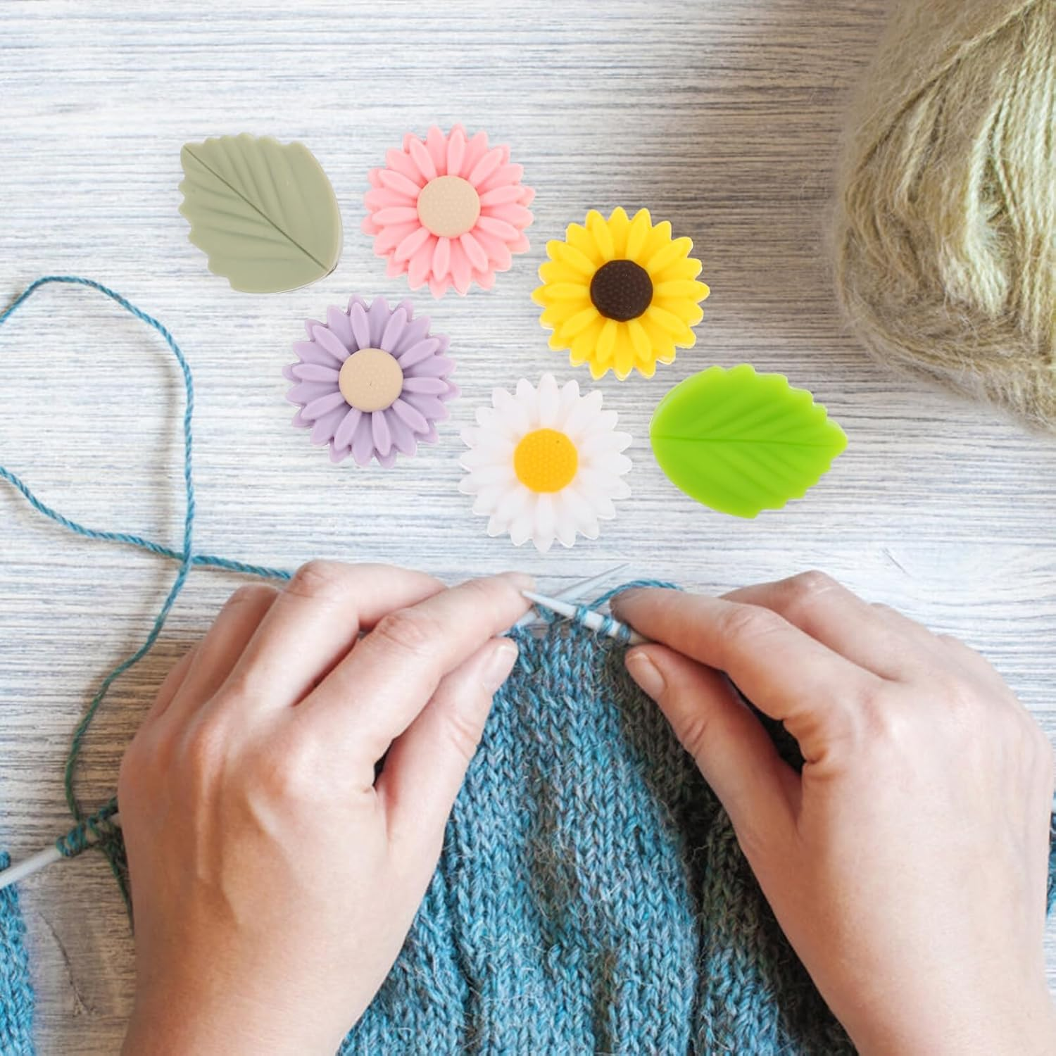 12Pcs Silicone Knitting Needle Point Protectors, Daisy Flower Leaf Tip Covers for Knitting, Crocheting, Diy Crafts, Assorted Colors image number 2