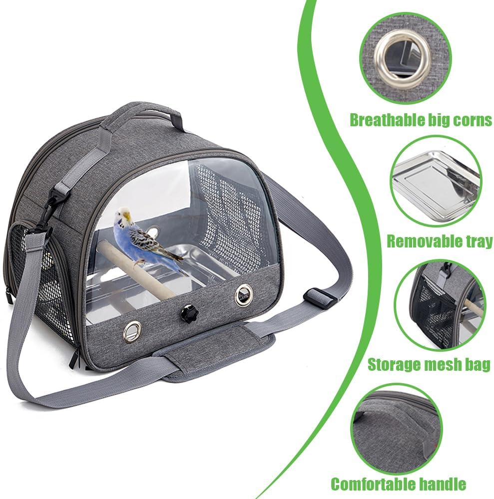 Bird Carrier Bag Travel Cage with Stand, Lightweight and Breathable Parrot Tourl Coop for Parrot, Portable Bird Tourism Bale, Pet Transparent Breathable Travel Cage (Gray, 33X24X26Cm) image number 1