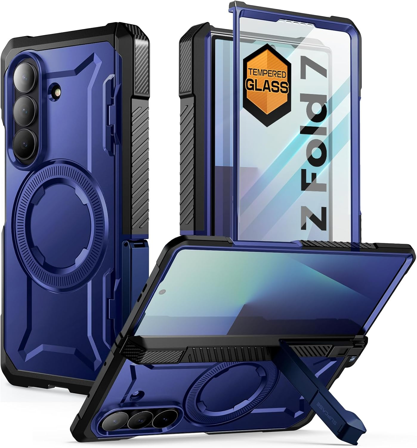 SUPCASE for Samsung Galaxy Z Fold 7 Case with Kickstand (UB Grip), [Compatible with Magsafe] [Built-In Tempered Glass Screen Protector] [Hinge Coverage] Military-Grade Protection Case, Black