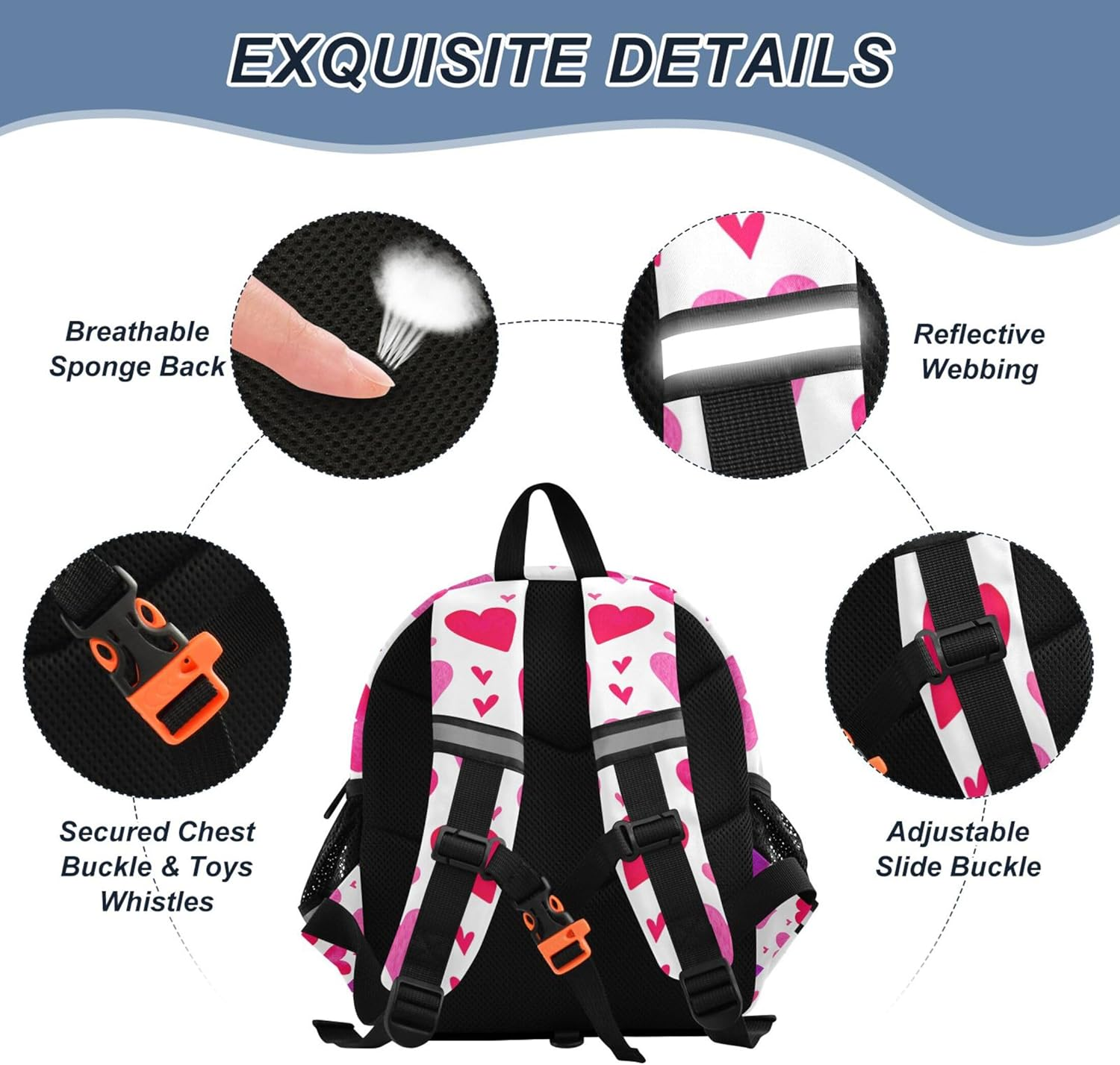 Valentine Hearts Red Kids Backpacks for Toddlers Rainbow Cute Girls School Backpacks for Boys S 7L image number 5