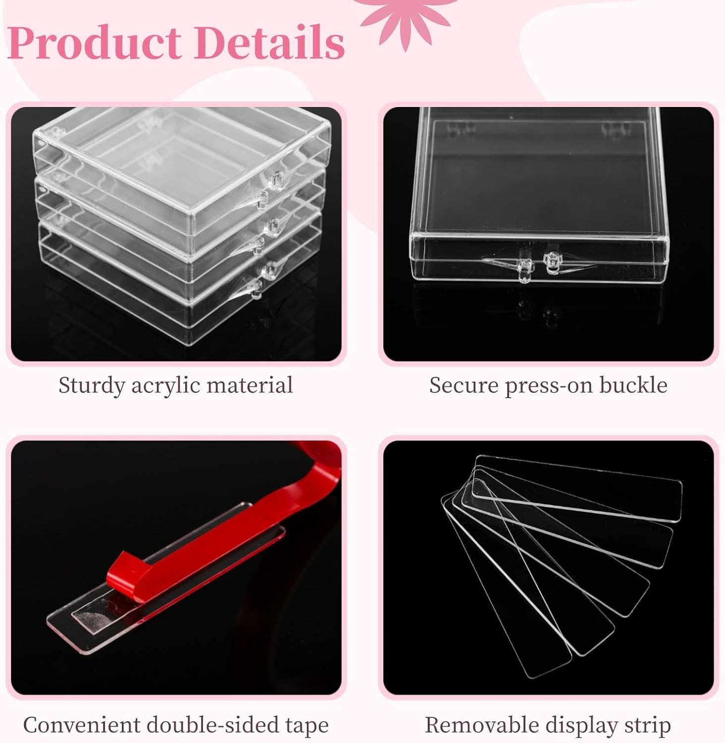 YOFAPA 50 Pcs Press-On Nail Storage Boxes, Clear Acrylic Nail Containers with Double Sided Tapes & Display Strips, Artificial Nail Storage Cases, Transparent Nail Organizers for Nail Art Display image number 2