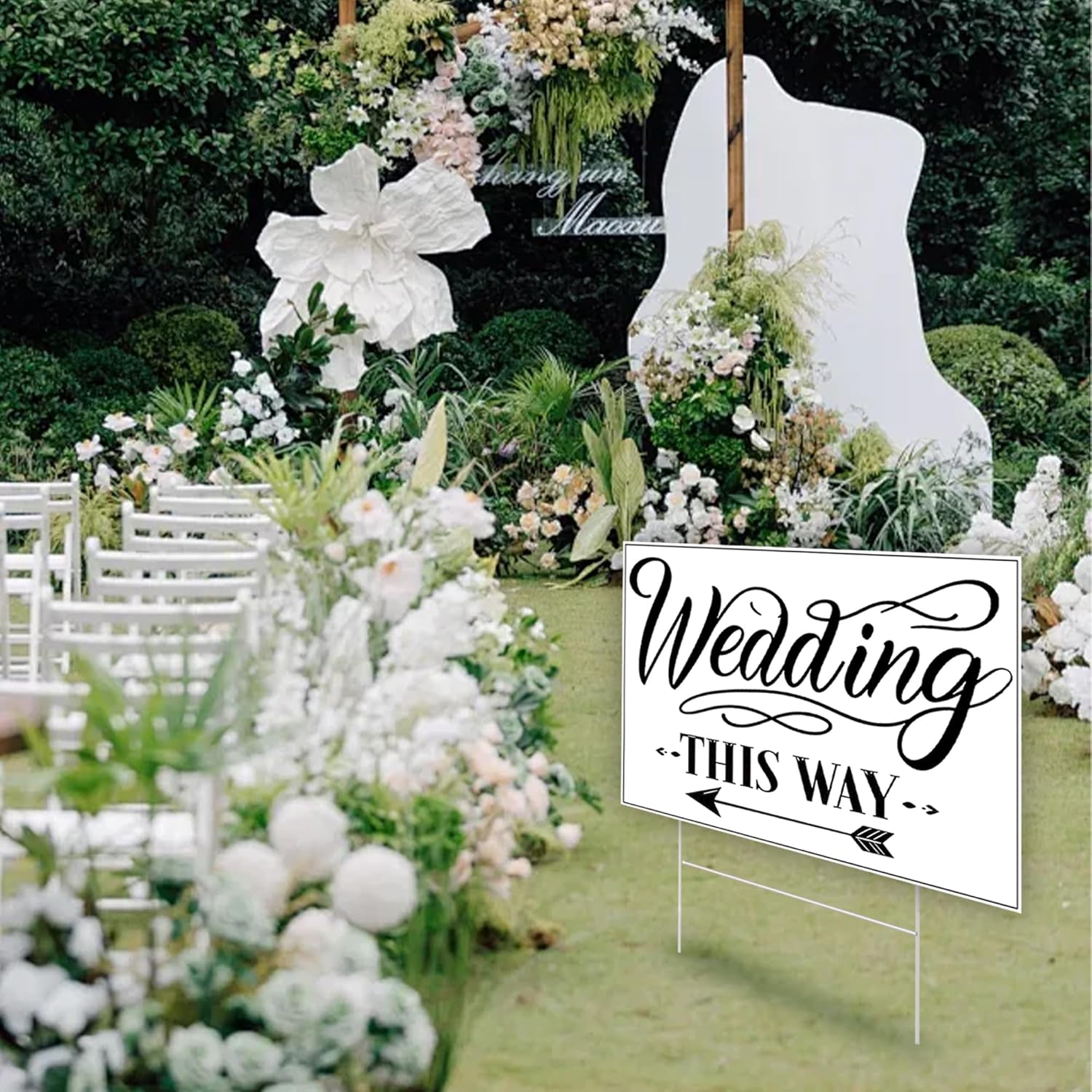 Wedding Direction Arrow Signs with Stakes, 3 Packs Wedding This Way Sign, Wedding Signs for Ceremony and Reception, YITOBA Double Sided Printed Wedding Directional Signs (White) image number 3