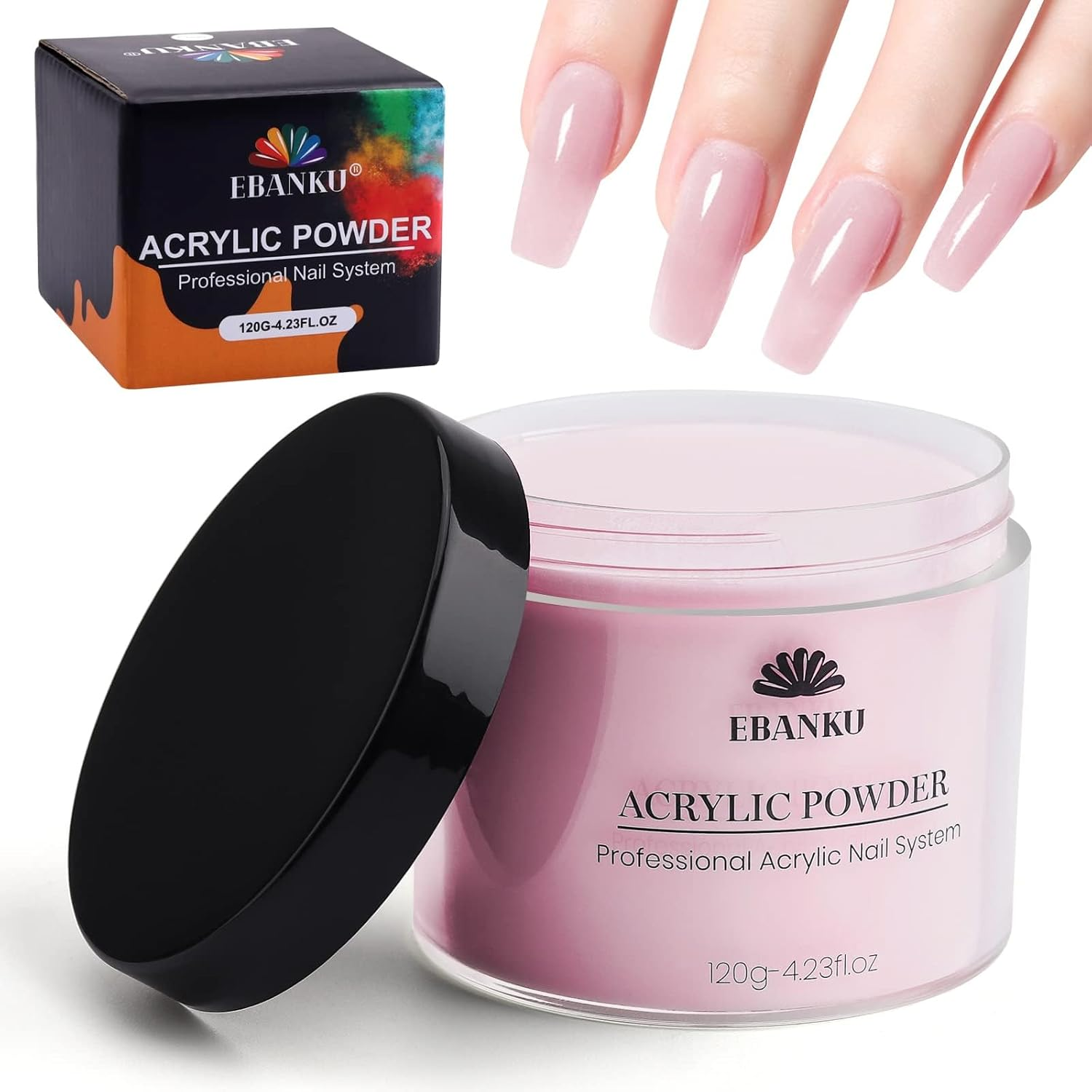 EBANKU Pink Acrylic Powder, 120G/4.23Oz Acrylic Powder Large Capacity Professional Acrylic Nail Powder for Nail Acrylic Extension, Nail Carving, Long-Lasting, No Nail Lamp Needed
