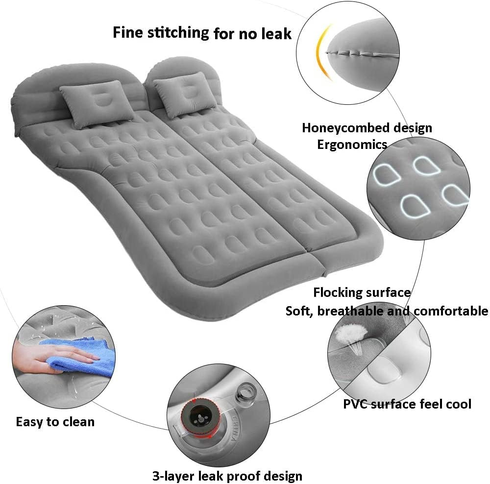 SAYGOGO SUV Air Mattress Camping Bed Cushion Pillow - Inflatable Thickened Car Air Bed with Air Pump Portable Sleeping Pad Mattress for Home Car Travel Camping Upgraded Version - Grey - Beige image number 3