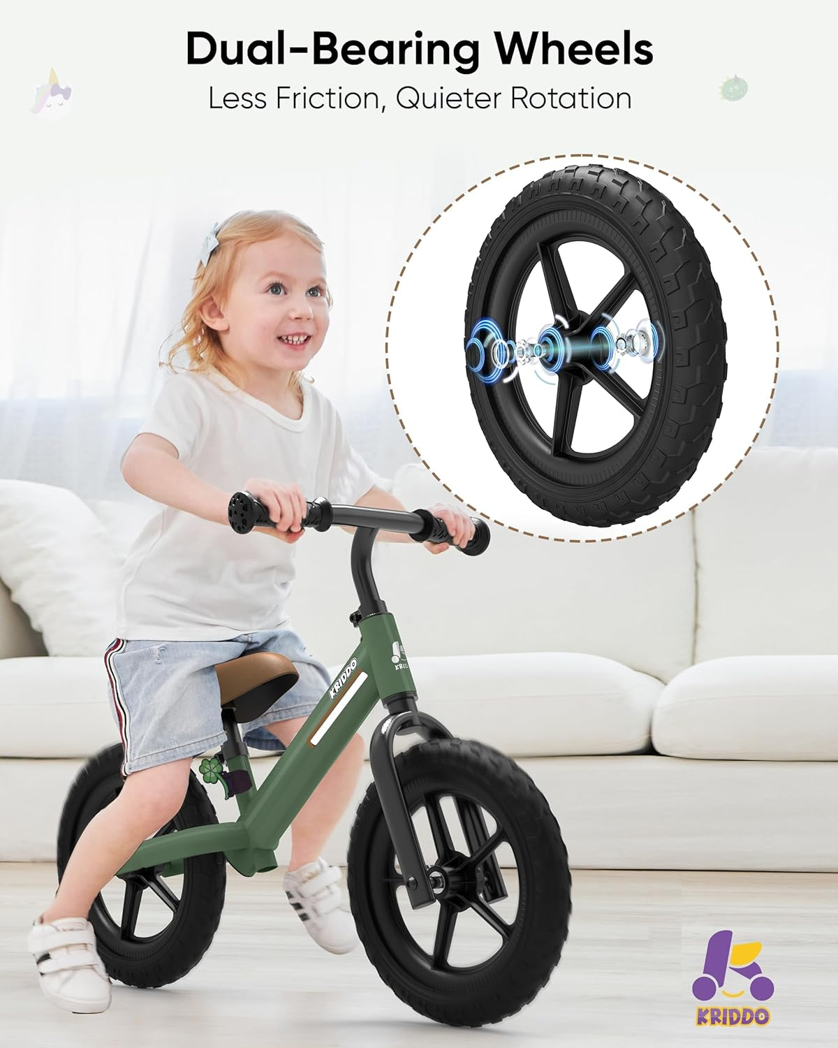 KRIDDO Toddler Balance Bike 2 Year Old, Kids Balance Bike for 2-5 Years Old, Dual Bearing for Smoother Riding, Adorable Plate, Adjustable Seat and Handlebar, Toddler Bike Gifts Age 2-3 - Blue image number 5