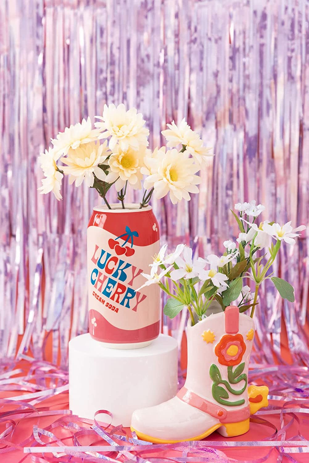 Ban.Do Small Cowboy Boot Vase, Colorful Ceramic Shelf Decor for Home or Office, Unique Flower Vase Doubles as Pencil Cup, Giddy Up, (2304012) image number 4