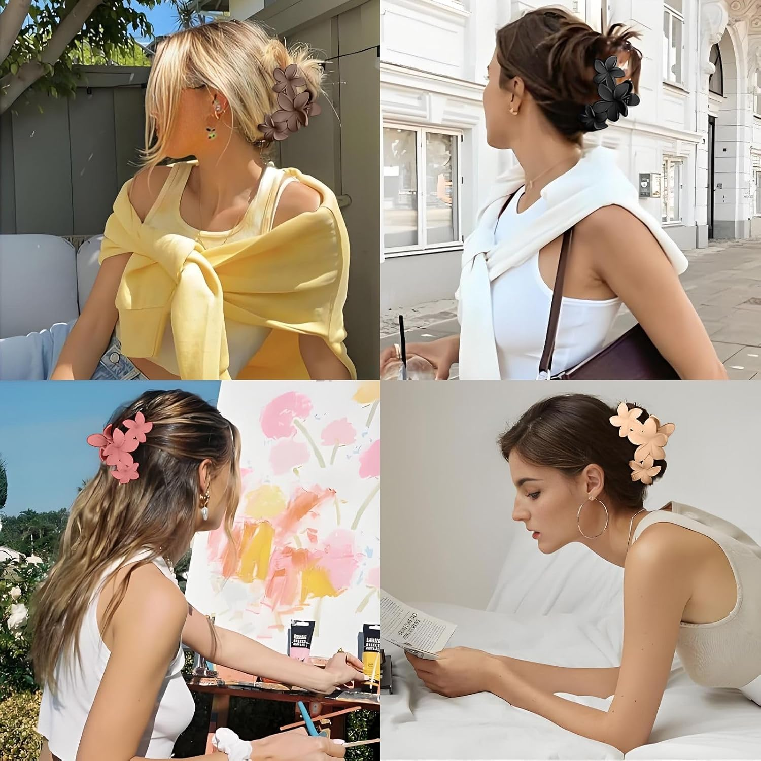 Pack of 5 Flower Hair Clips, Matte Hair Clips, Non-Slip Flower Hair Clip, Large Hair Clips for Women, Girls, Hair Styling Accessories for Women, Curly Long Straight Hair image number 3