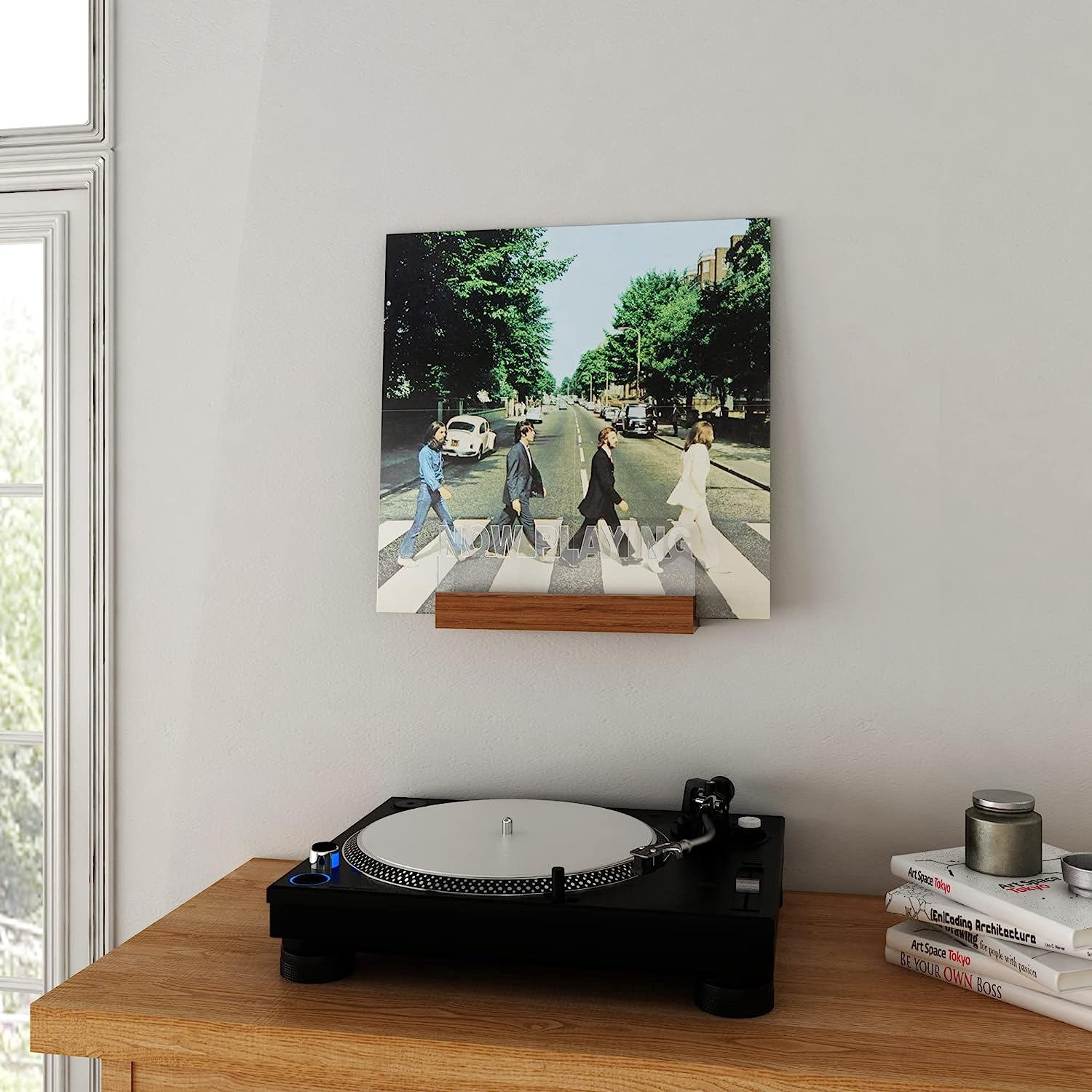 Now Playing Vinyl Record Stand, Light up Now Spinning Record Holder, Wooden Acrylic Holder for Vinyl Album Display and Storage with Warm White Colour Lights